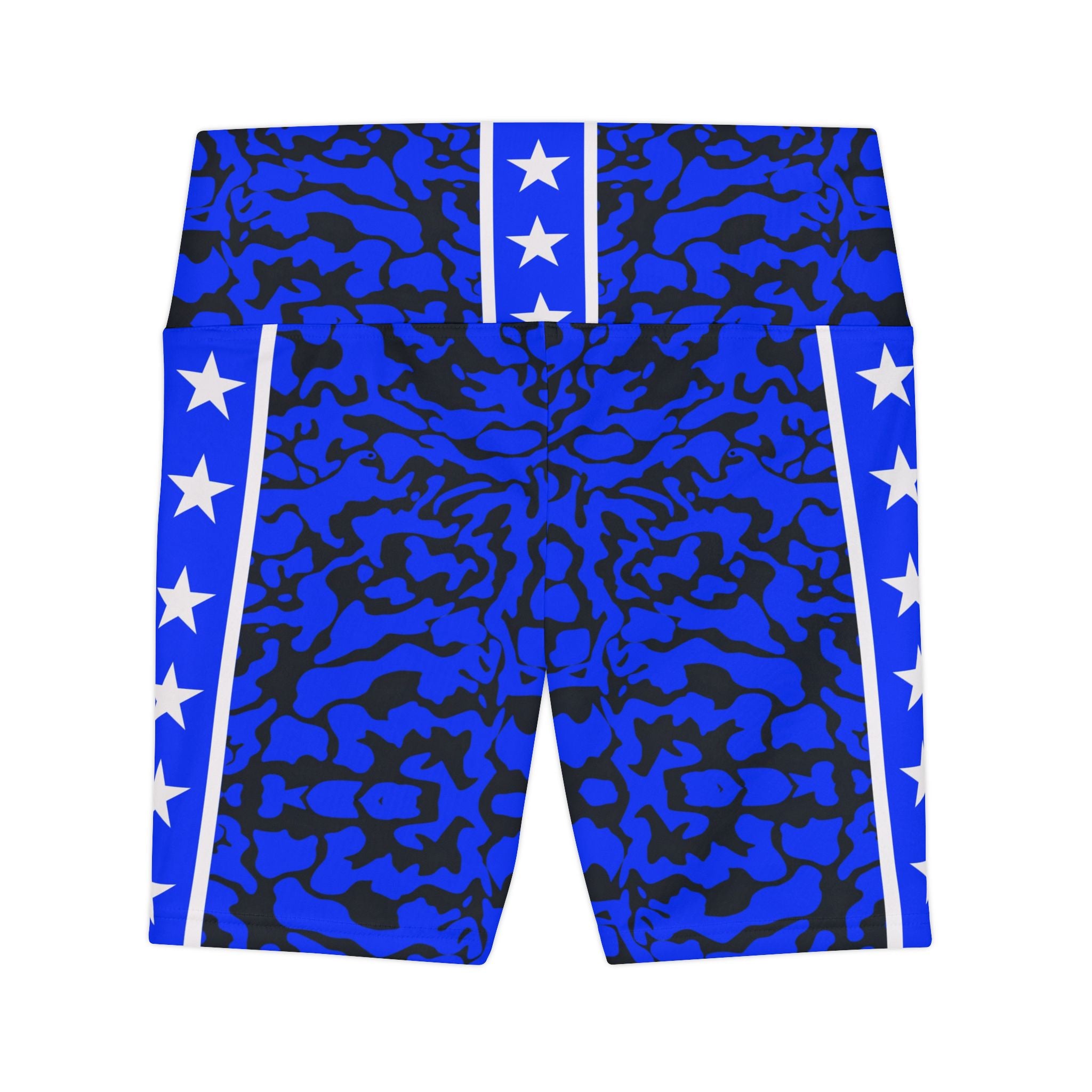 Stylish Blue Camo Workout Shorts for Women - Perfect for Fitness Enthusiasts