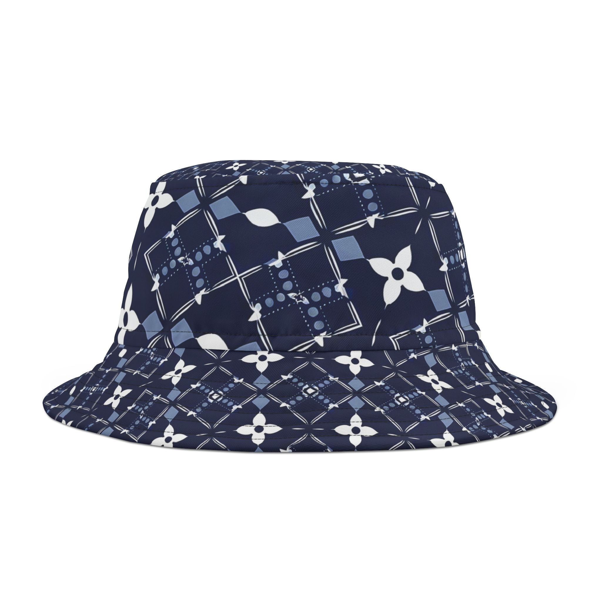 Navy Floral Patterned Bucket Hat, Stylish Summer Accessory, Festival Wear, Gift for Friends, Beach Outing - Angel Body