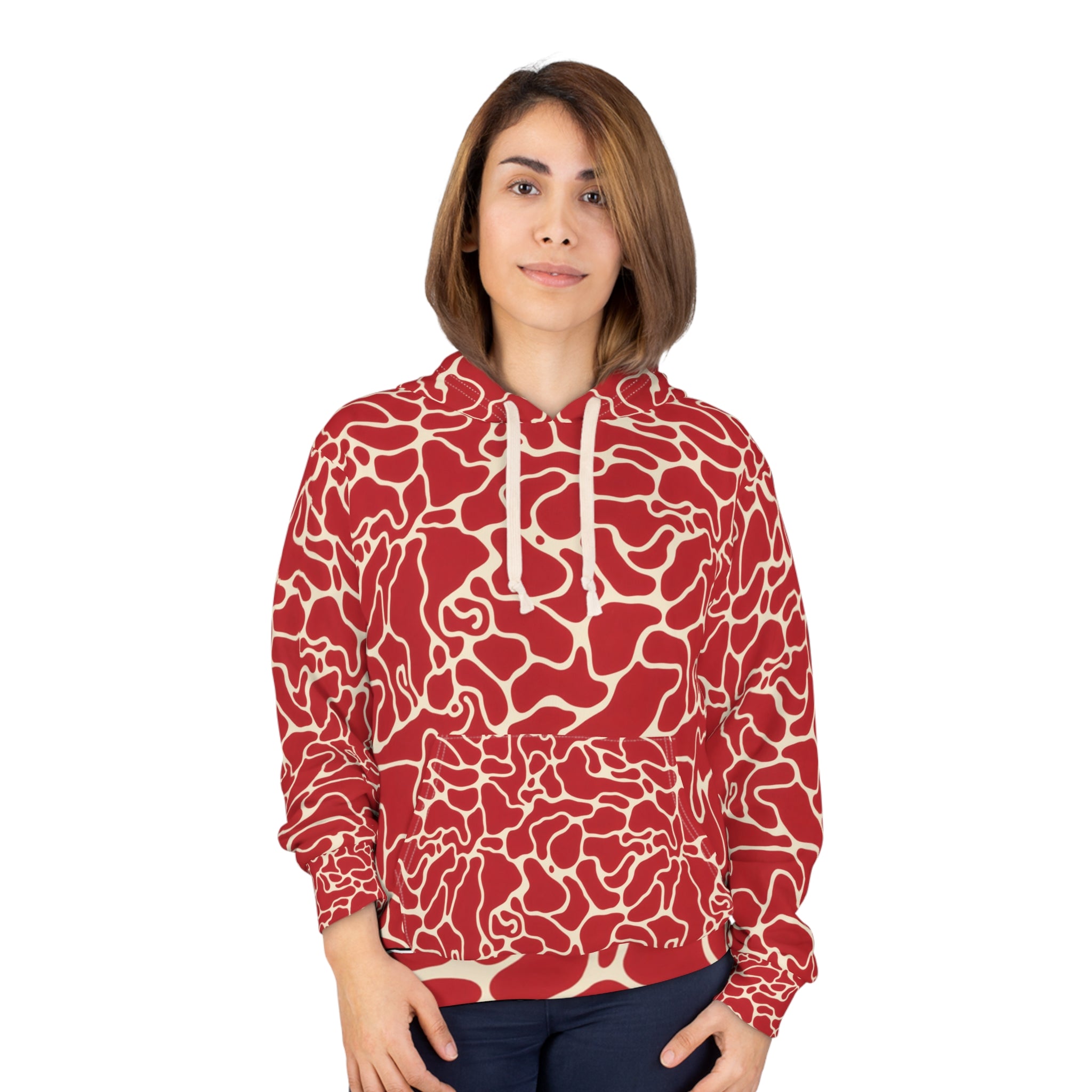 Abstract Red Pattern Unisex Pullover Hoodie - Comfortable and Stylish Outdoor Wear