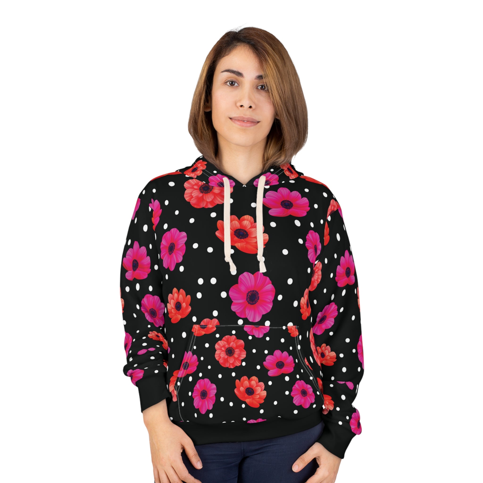 Floral Polka Dot Unisex Pullover Hoodie called Snow Flower – Cozy Soft & Colorful Sweatshirt for Every Occasion