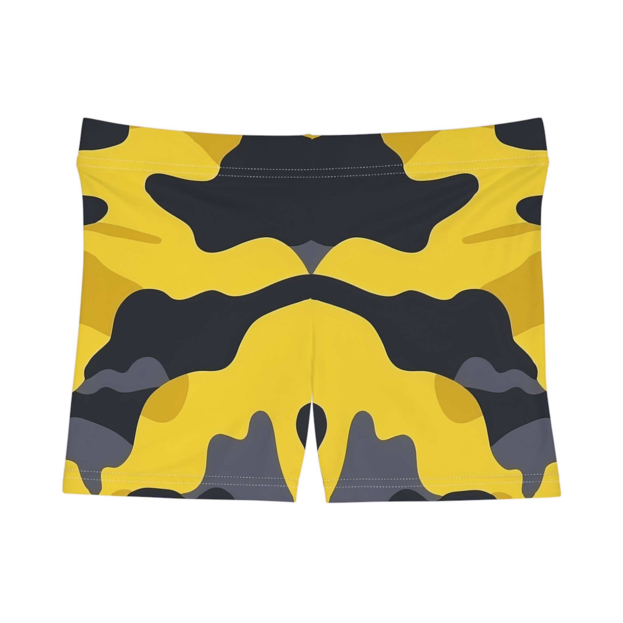 Bold Yellow Camo Women's Yoga Shorts - Stylish Activewear for Summer Adventures