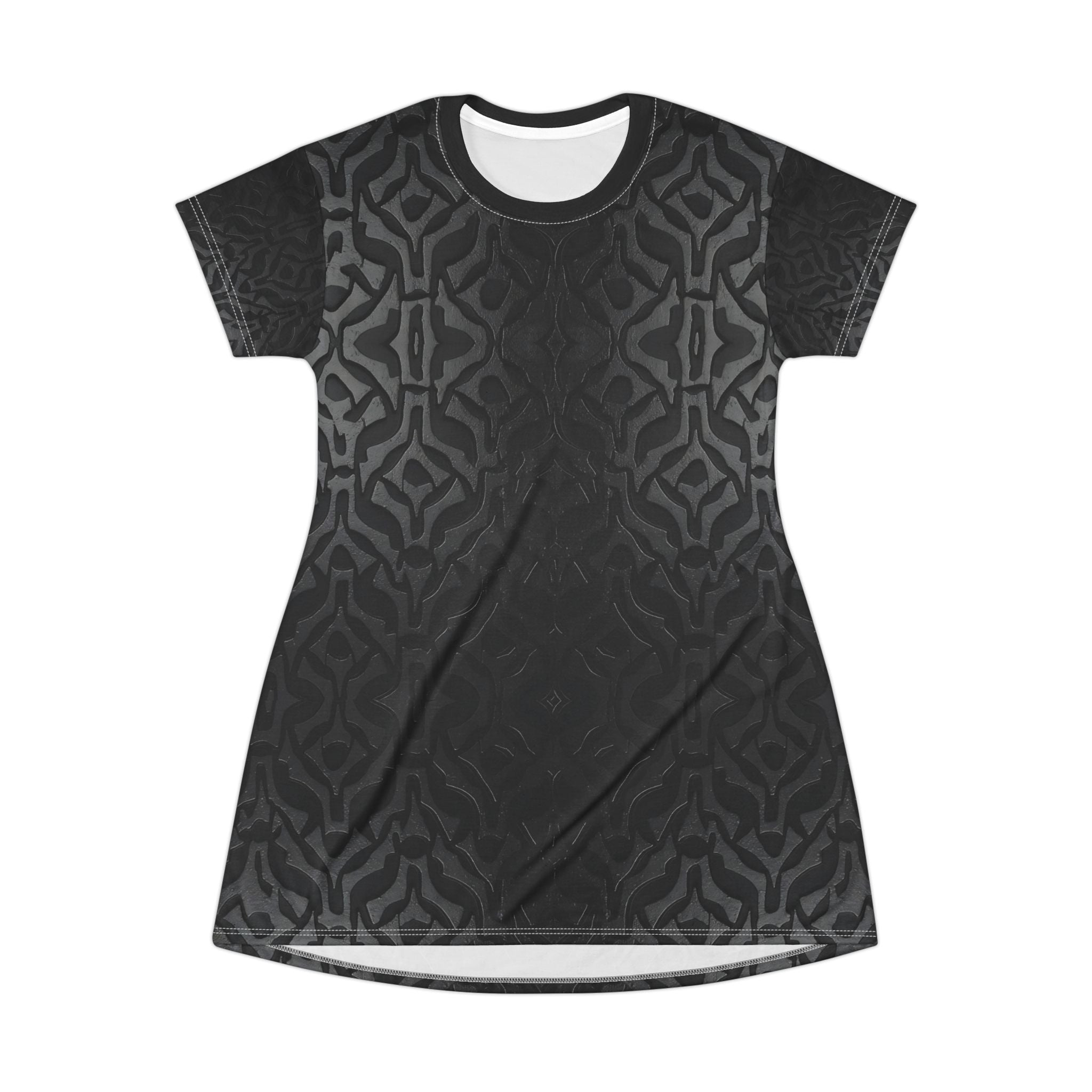 Stylish Black Pattern T-Shirt Dress - Comfort & Chic for Casual Outings