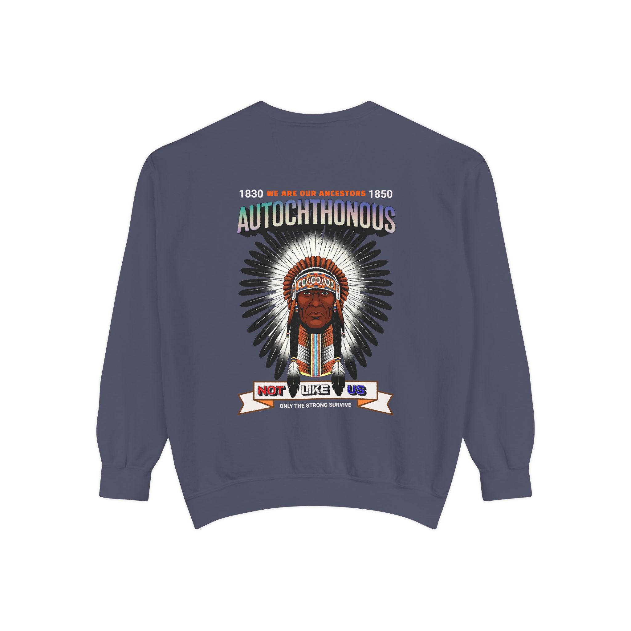 Autochthonous Heritage Sweatshirt - Unisex Garment-Dyed Hoodie with Indigenous Design