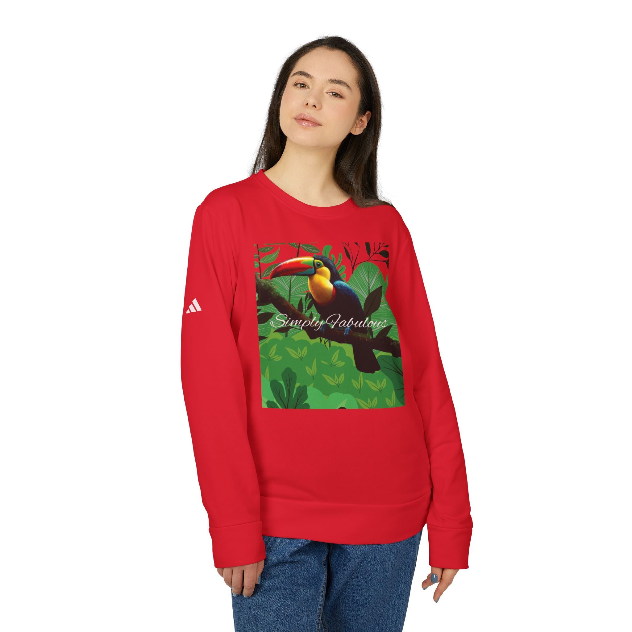 Adidas Unisex Fleece Crewneck Sweatshirt - Simply Fabulous Tropical Toucan Design