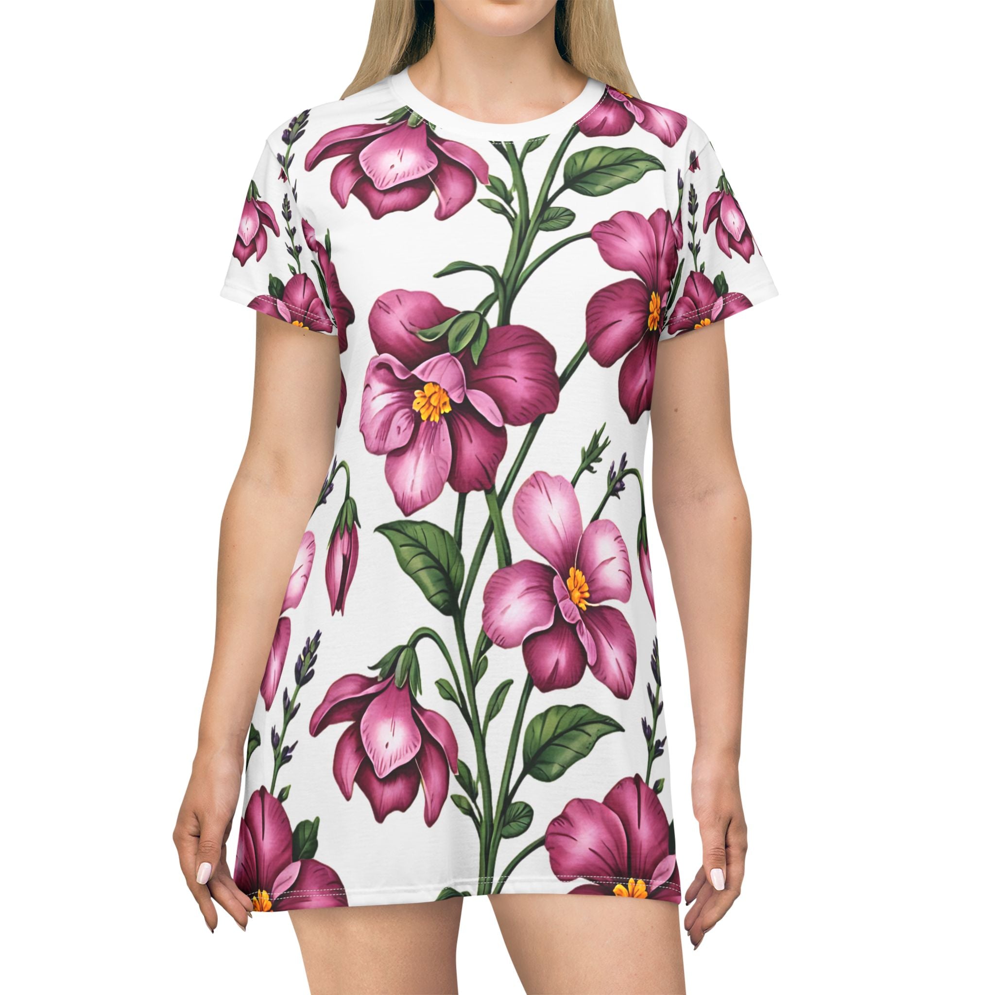 Floral T-Shirt Dress - Elegant, Comfortable Everyday Wear for Spring & Summer - Angel Body