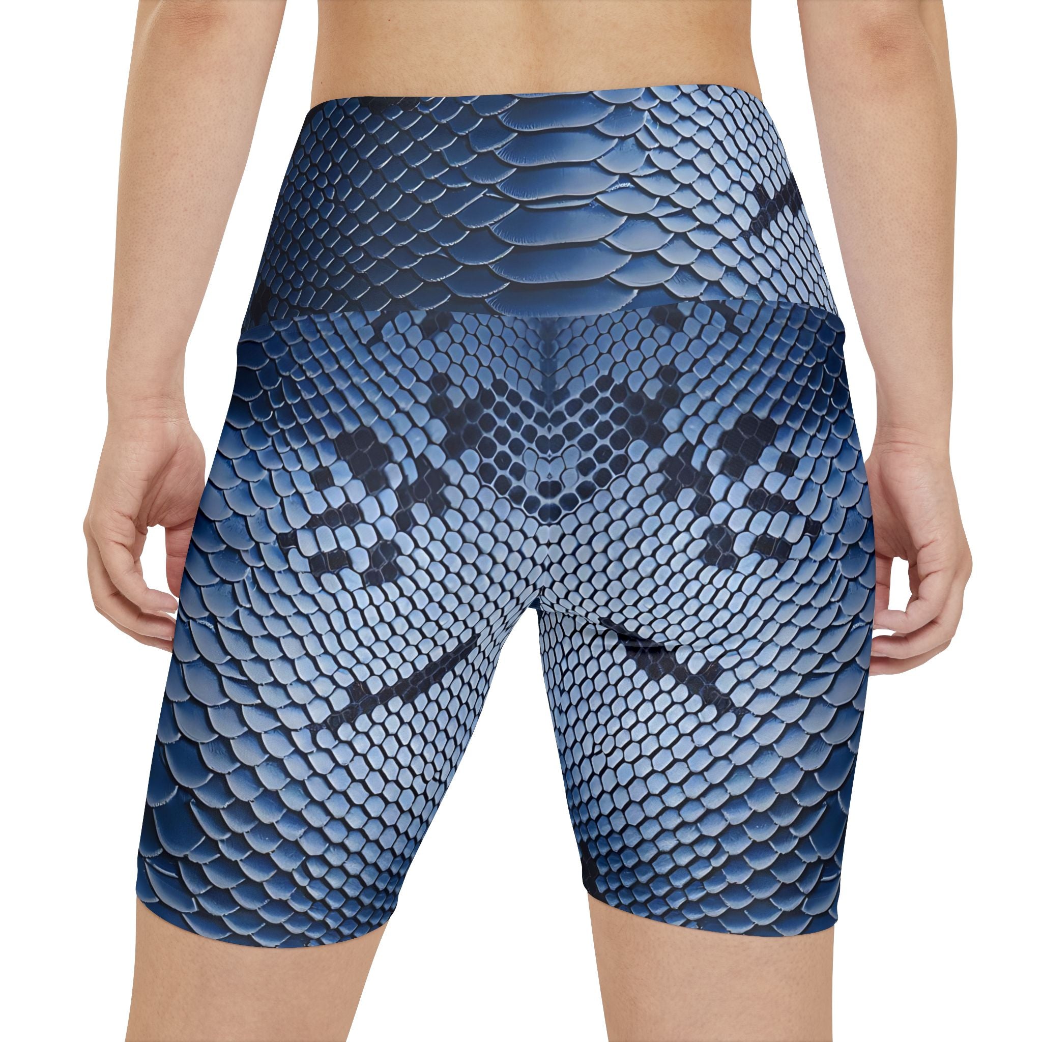 Blue Snake Print Women's Workout Shorts - Stylish Activewear for Fitness Enthusiasts