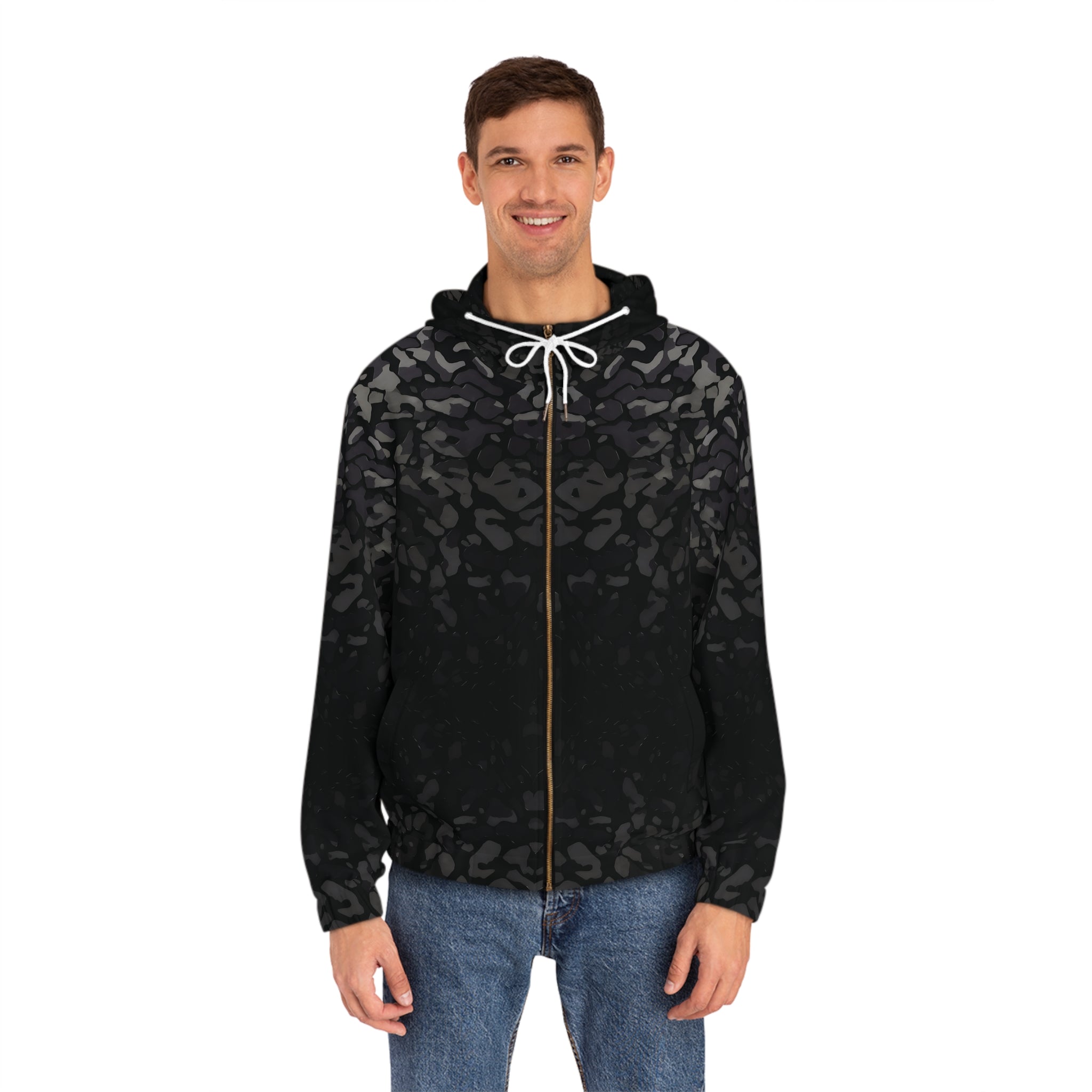 Men's Hypnotic Face Art Full-Zip Hoodie for Creative Souls