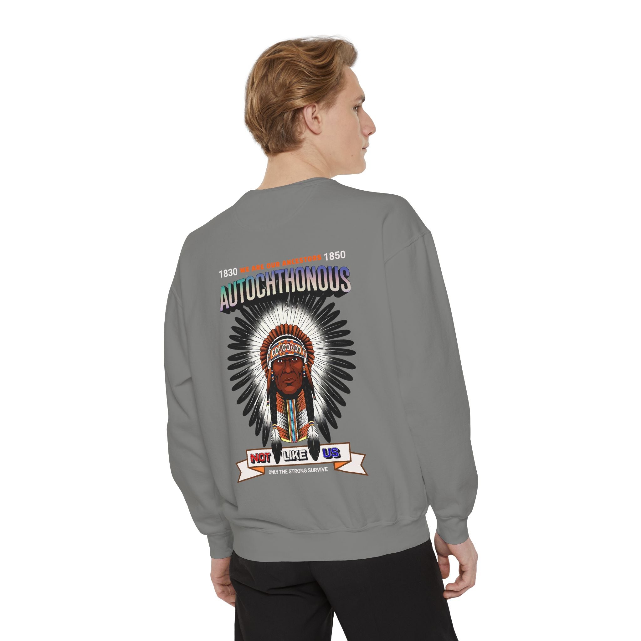 Autochthonous Heritage Sweatshirt - Unisex Garment-Dyed Hoodie with Indigenous Design