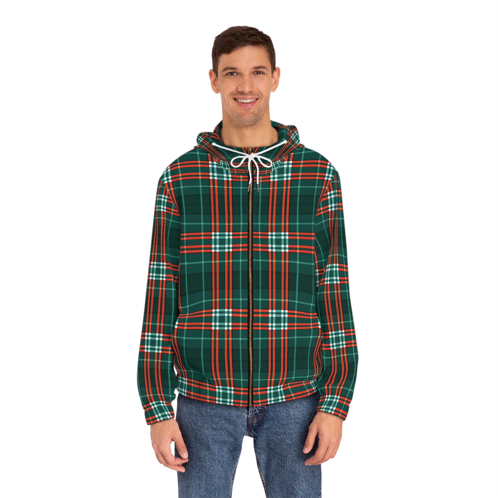 New Plaid print Full - Zip Hoodie for 2025 - Stylish Green and Orange Design for Cozy Winter to spring Wear - Angel Body