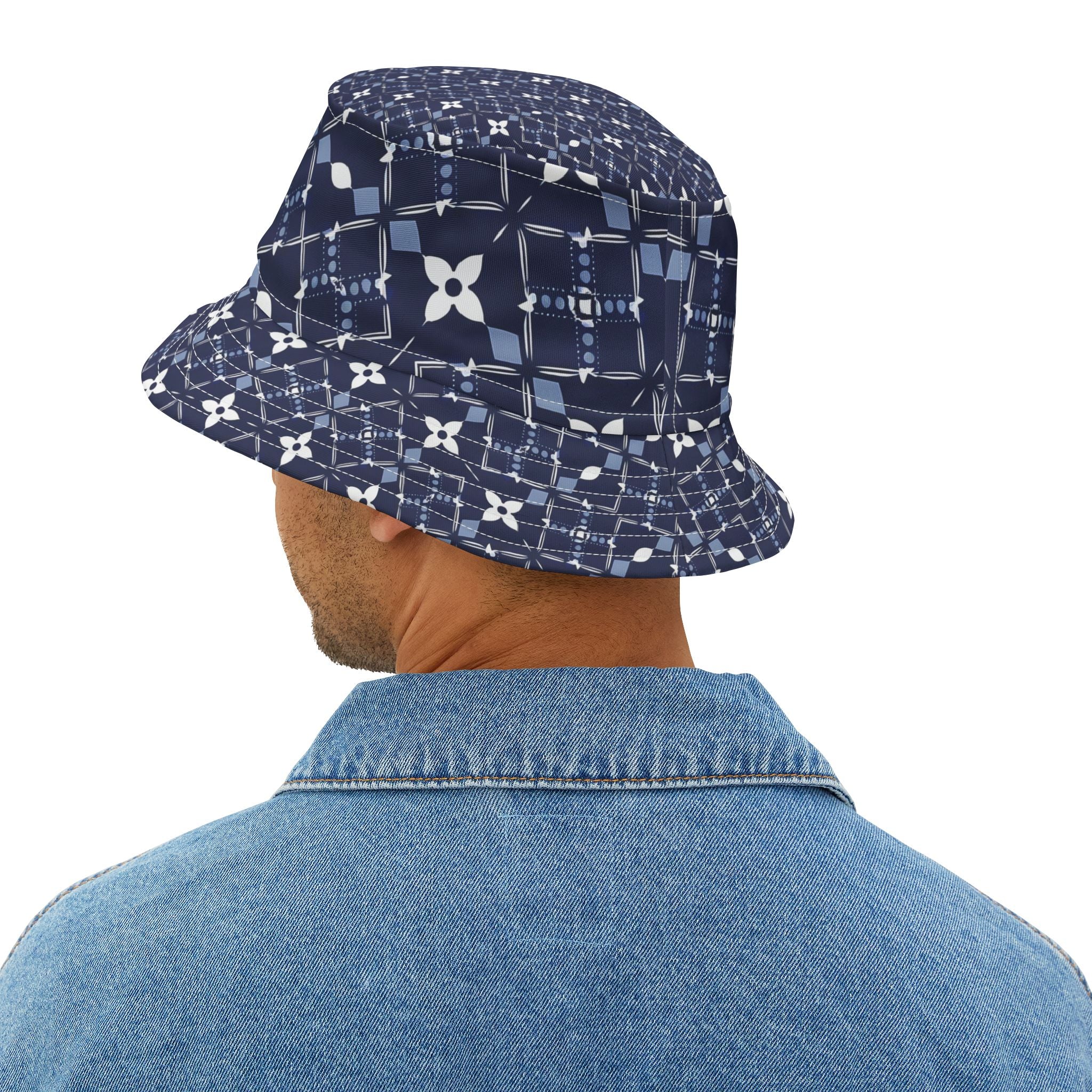 Navy Floral Patterned Bucket Hat, Stylish Summer Accessory, Festival Wear, Gift for Friends, Beach Outing - Angel Body