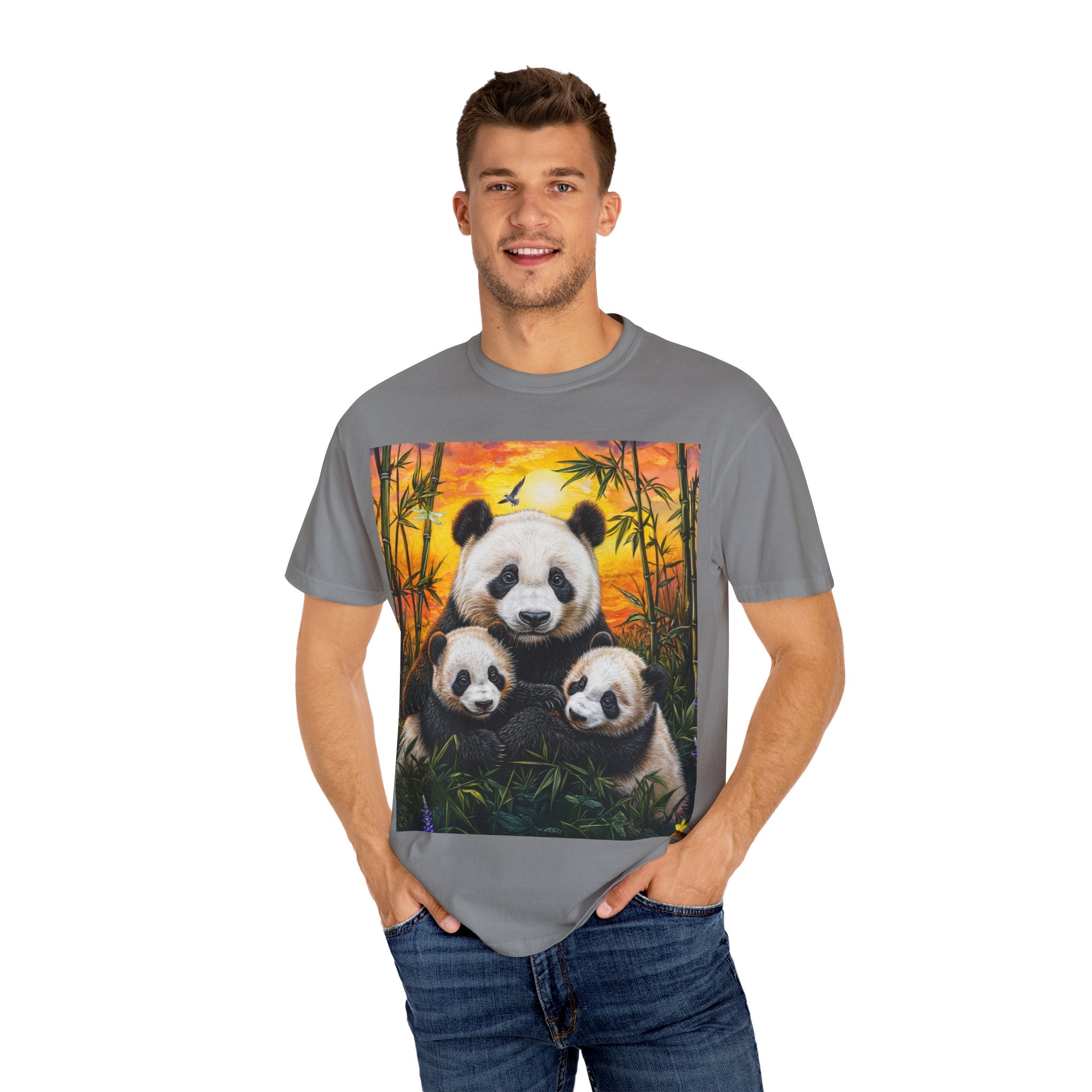 Cute Panda Family Unisex Garment-Dyed T-shirt - Perfect for Animal Lovers