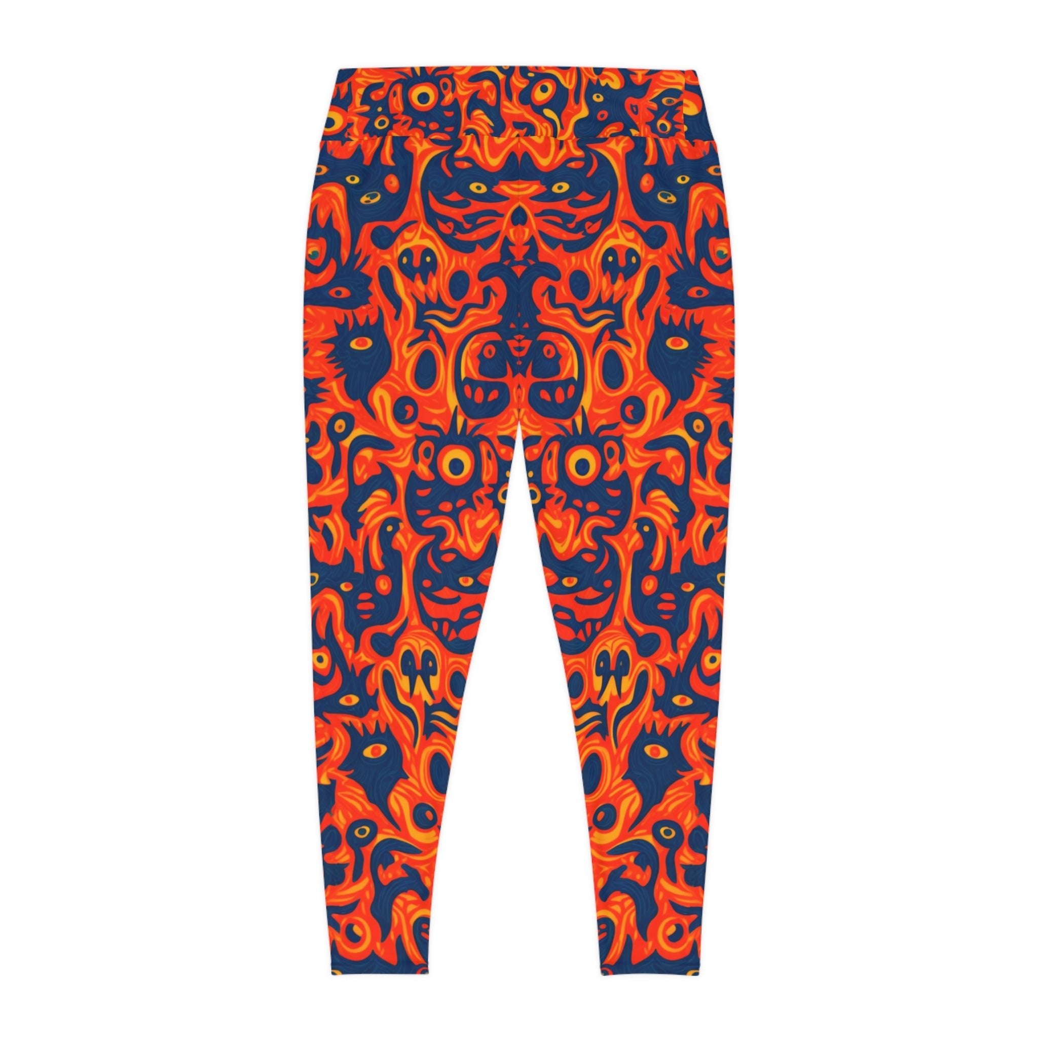 Bold Abstract Art Flame like Plus Size Leggings for Active Lifestyle | Vibrant Pattern | Comfortable Fit - Angel Body