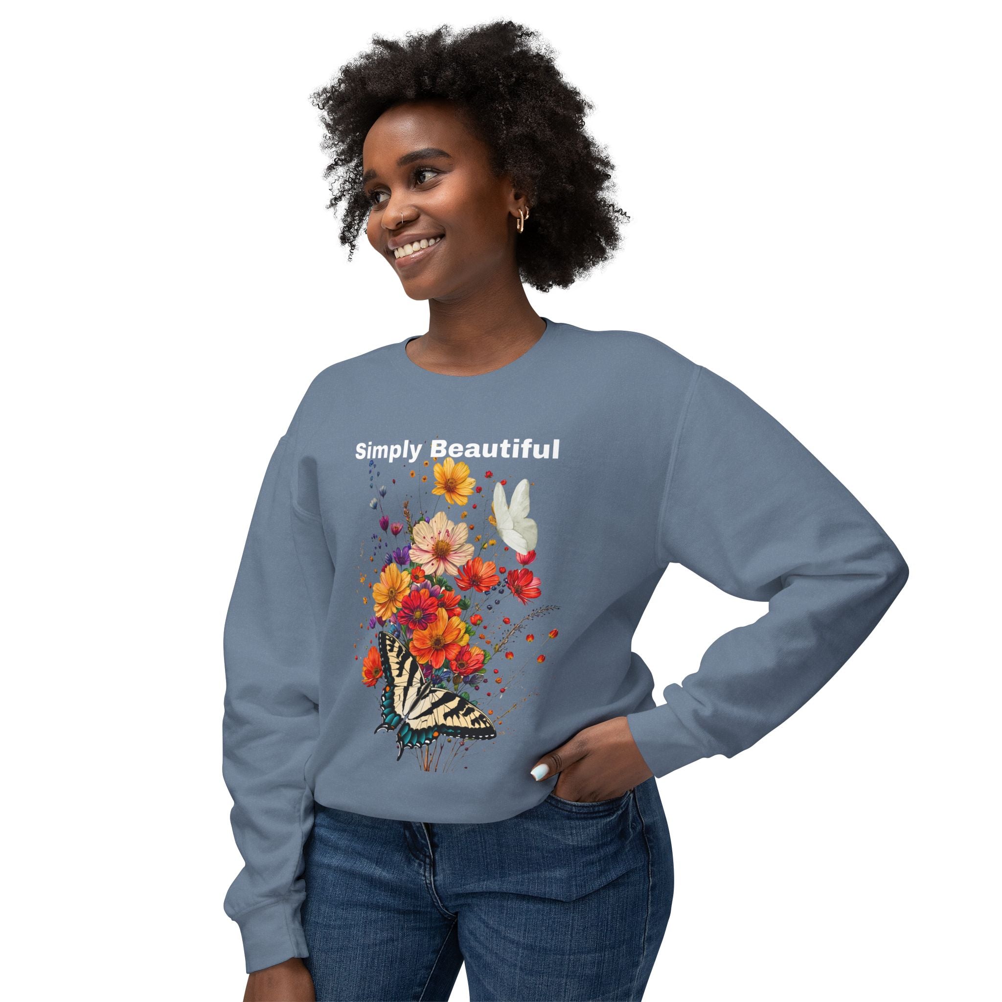 Unisex Lightweight Crewneck Sweatshirt That says Simply Beautiful