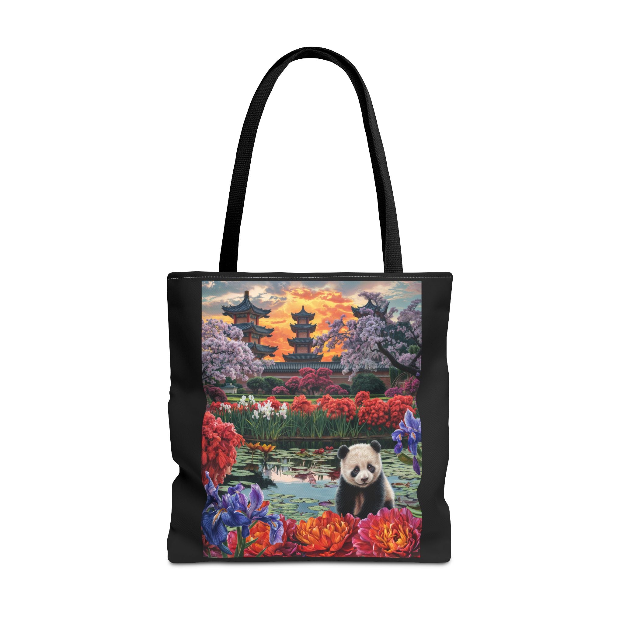 Serene Panda Tote Bag - Floral Landscape Design for Nature Lovers