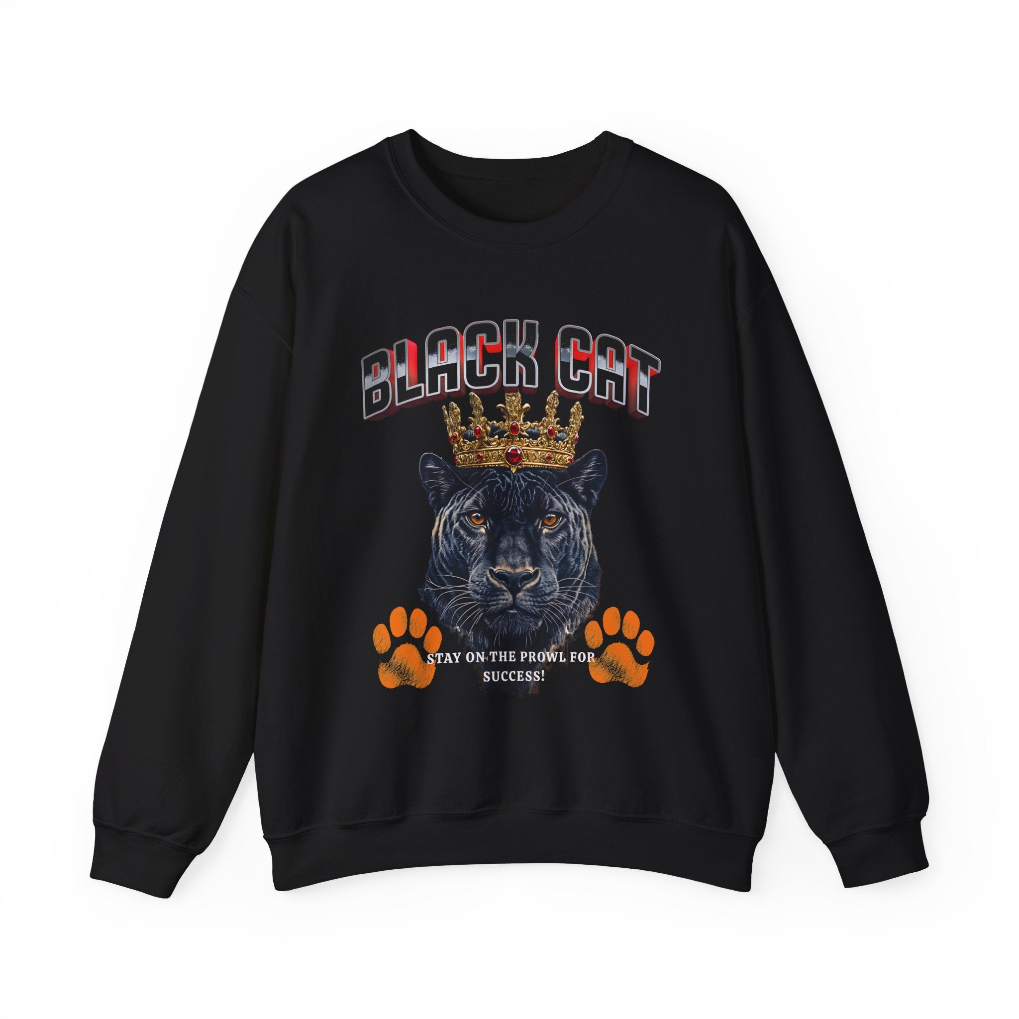 Black Cat Crowned Sweatshirt - Unisex Heavy Blend™, Stay on the Prowl for Success!