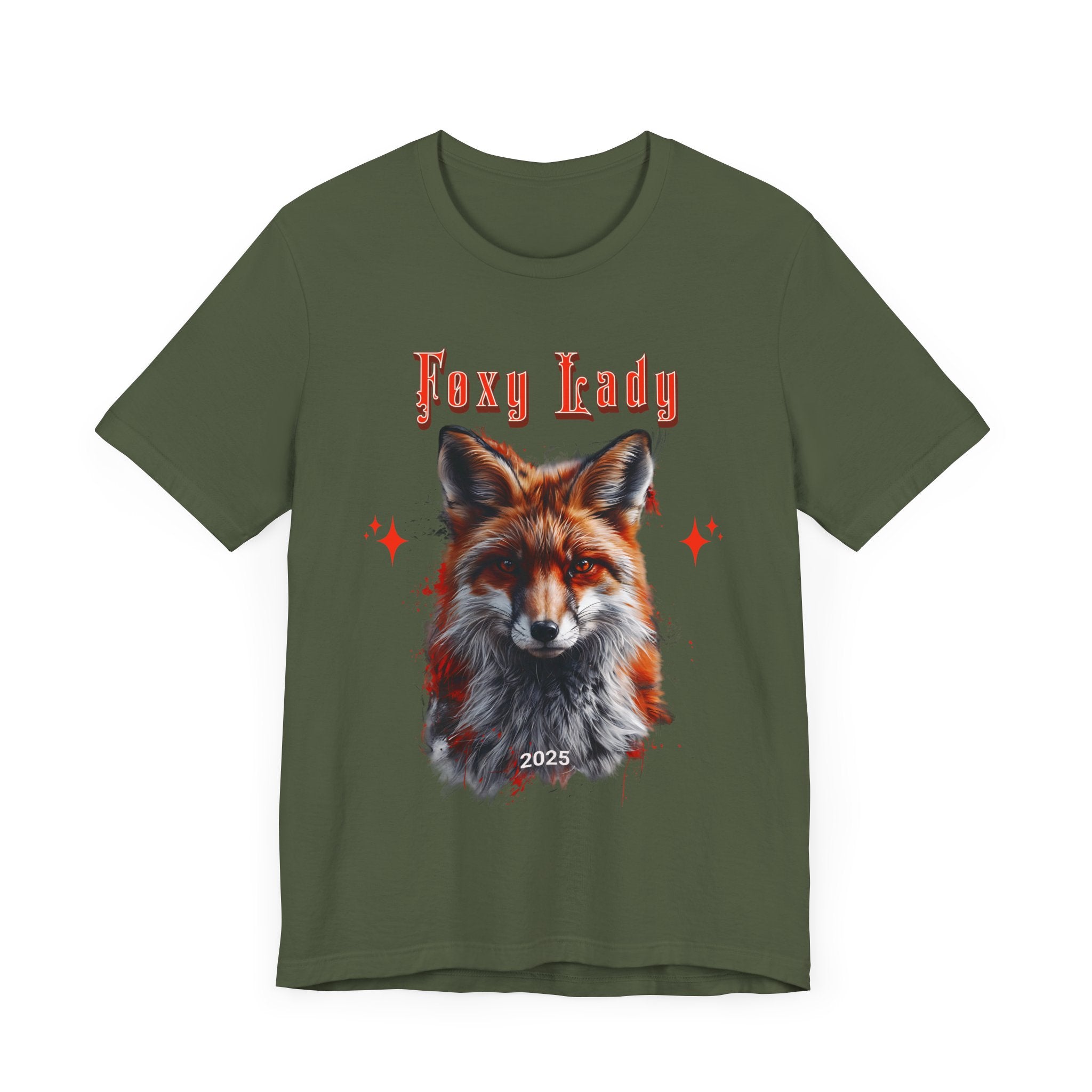 Unisex Jersey Short Sleeve Tee: A beautiful Red Fox with the words foxy lady