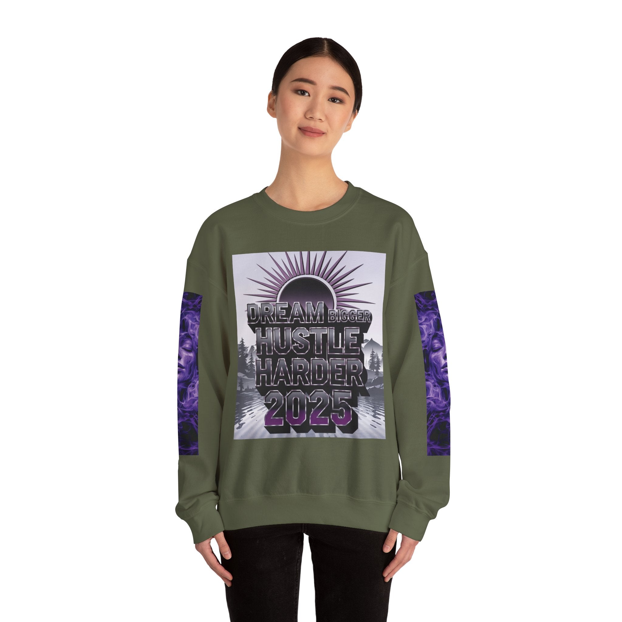 Dream Bigger Hustle Harder Crewneck Sweatshirt | Motivational Unisex Sweatshirt for Dreamers and Go-Getters