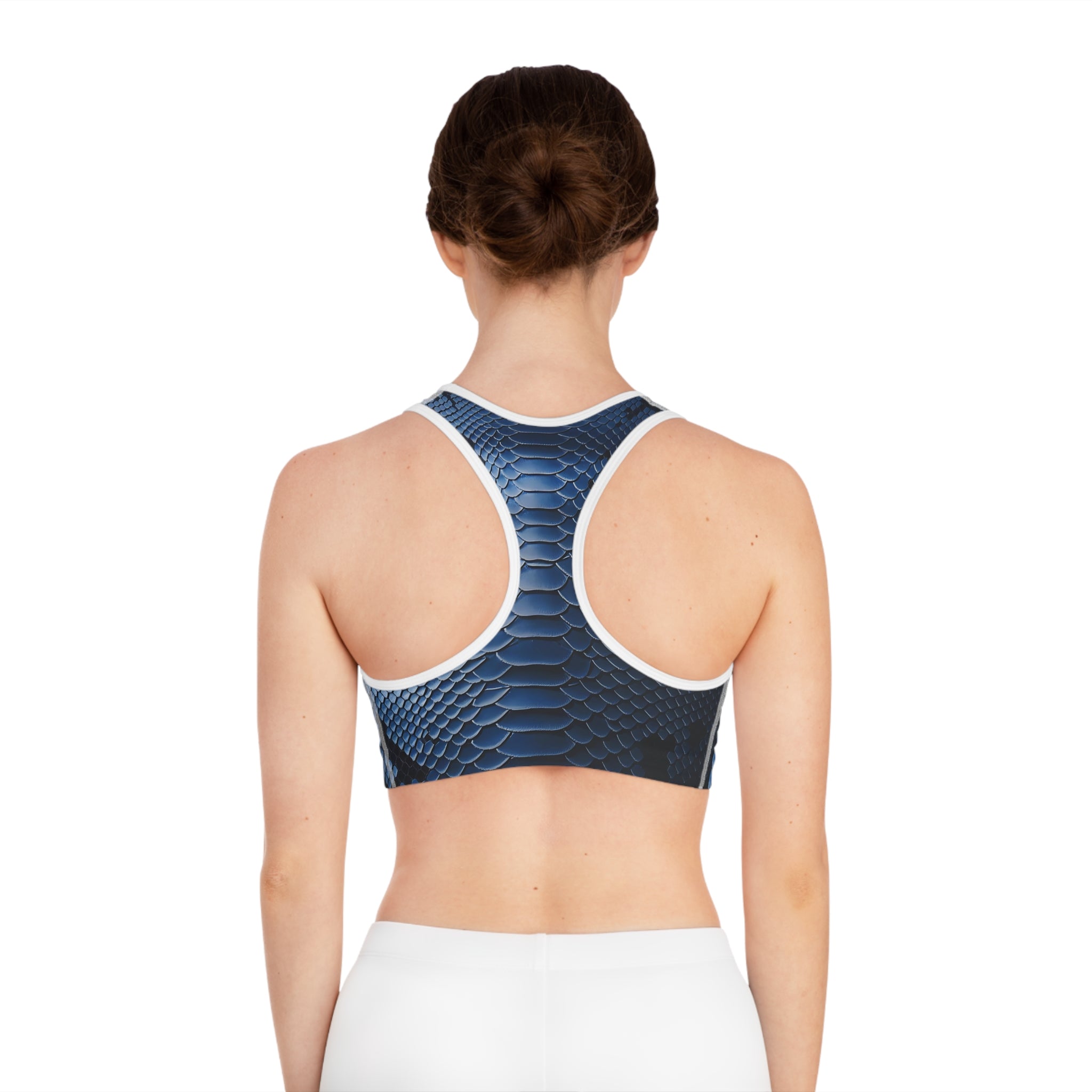 Fierce Blue Snake Print Sports Bra for Workout Enthusiasts