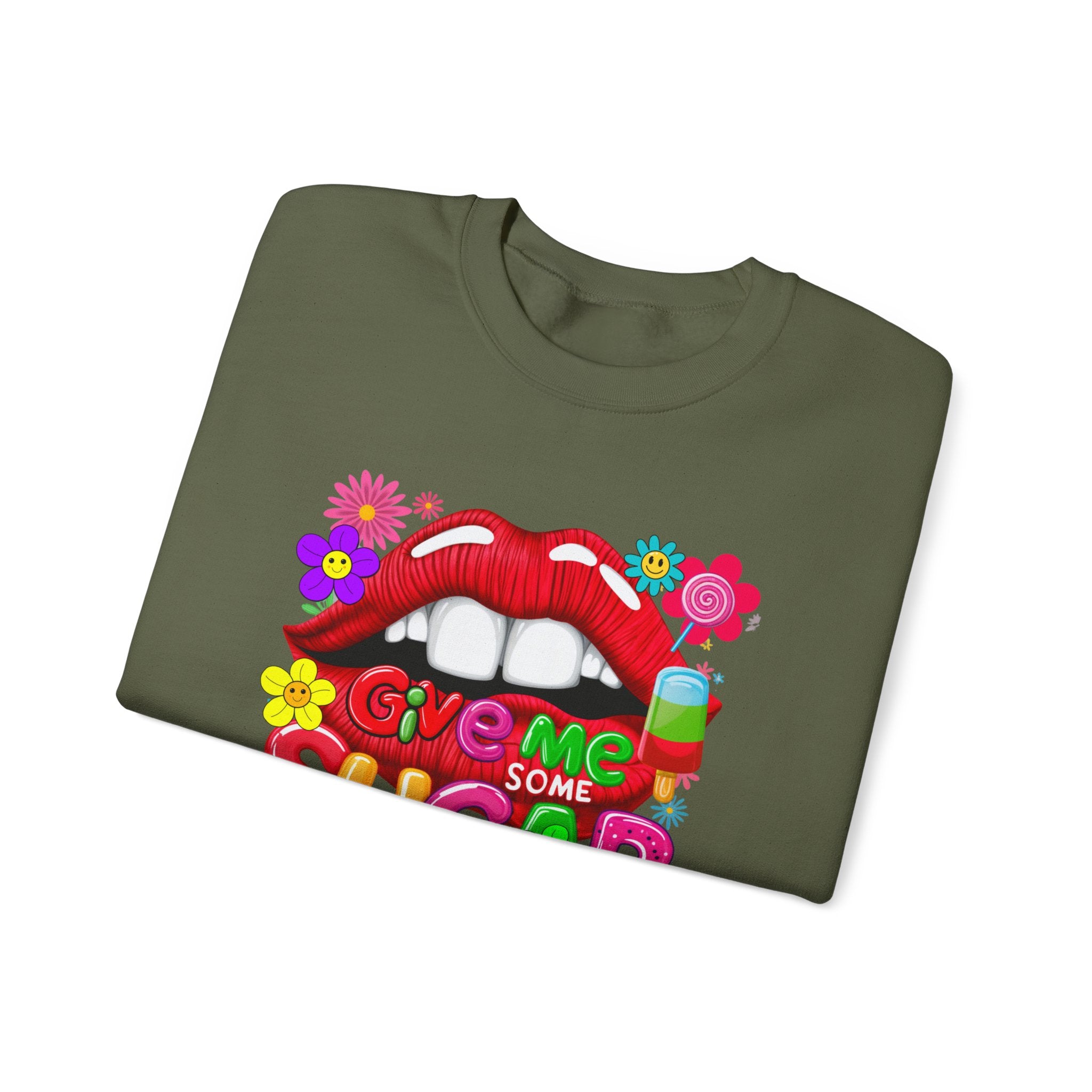 Fun Big Red Lips Give Me Some Sugar Crewneck Sweatshirt