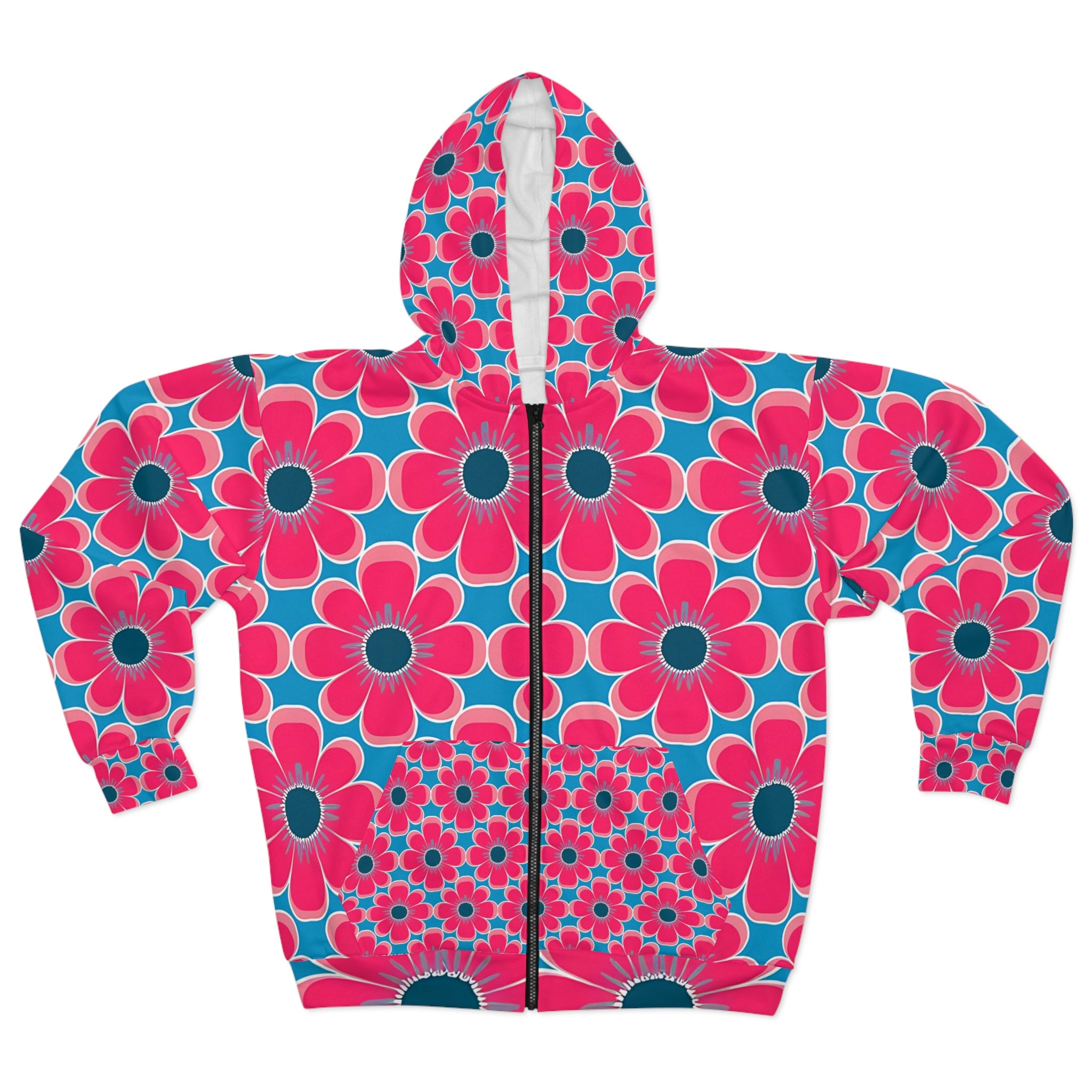 Vibrant Floral Unisex Zip Hoodie - Colorful Pattern for Spring and Everyday Wear