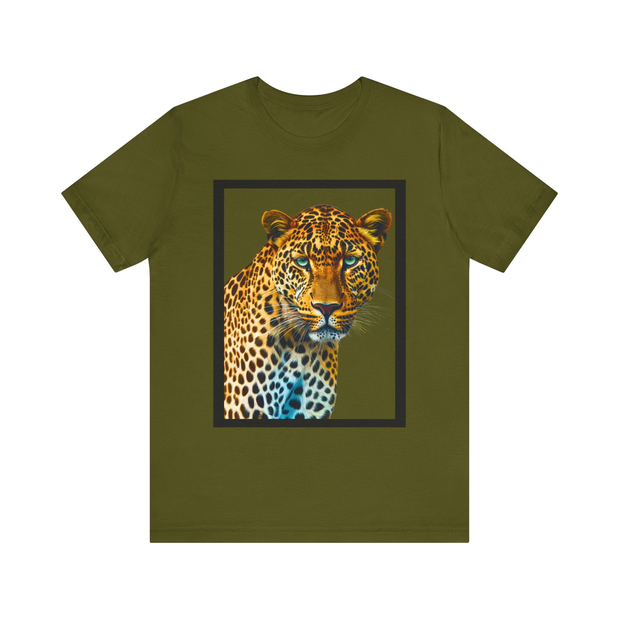 Unisex Jersey Short Sleeve Fun Tee: Realistic 3D Leopard with black frame