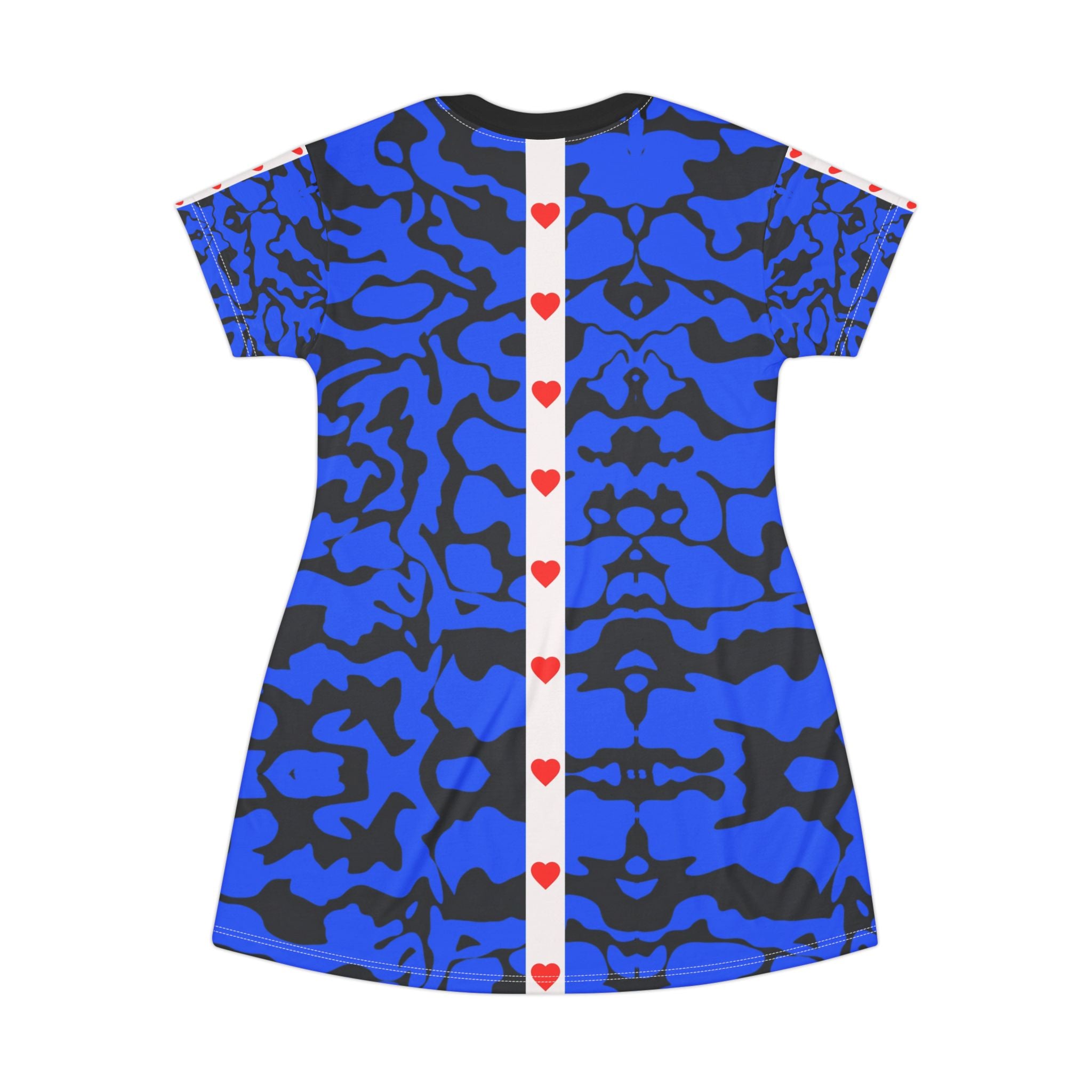 Chic Blue Camouflage T-Shirt Dress with Red Heart Detail