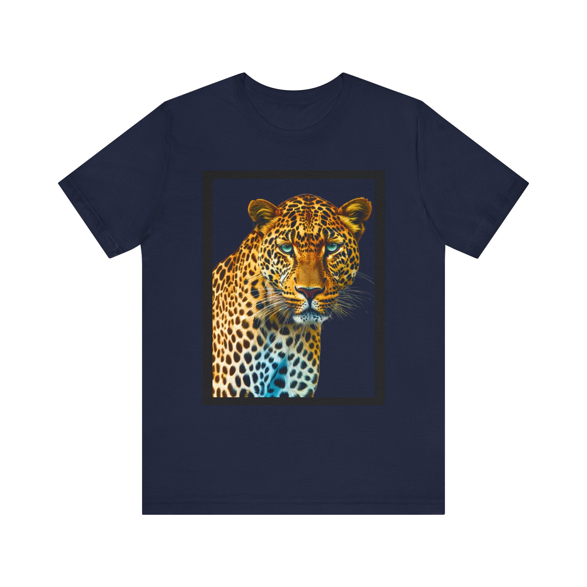 Unisex Jersey Short Sleeve Fun Tee: Realistic 3D Leopard with black frame