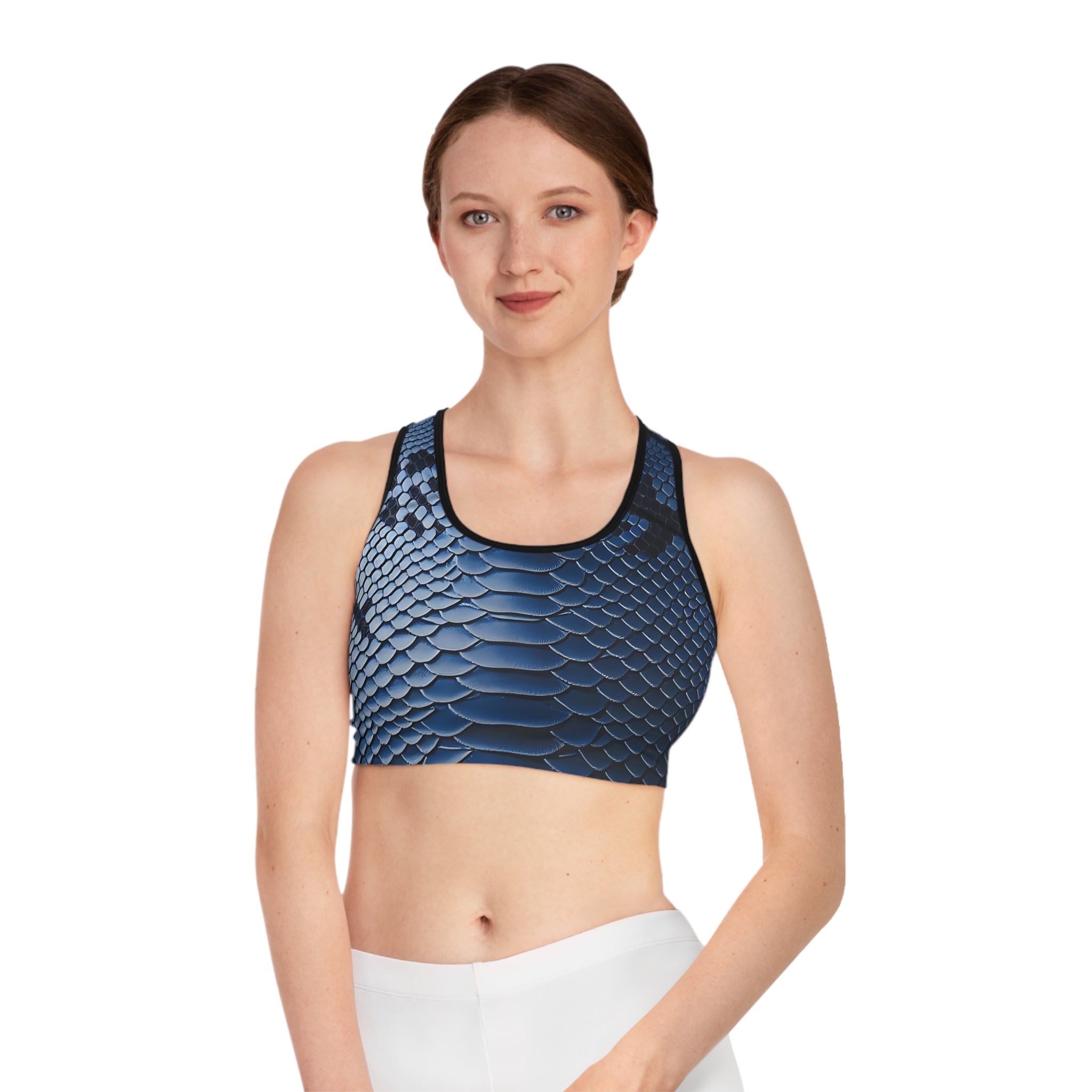 Fierce Blue Snake Print Sports Bra for Workout Enthusiasts