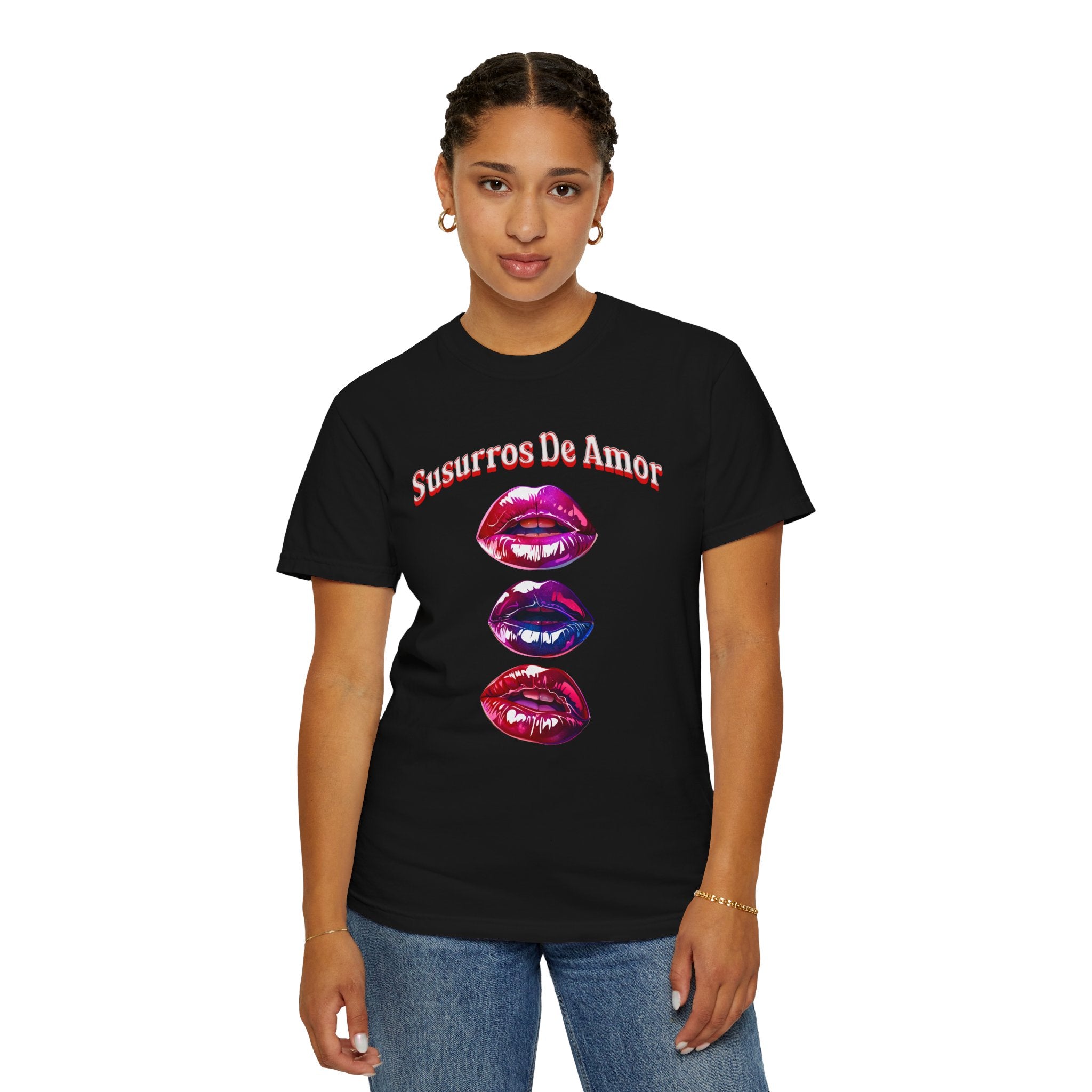 Woman's  Susurros De Amor Garment-Dyed T-Shirt for Love Enthusiasts