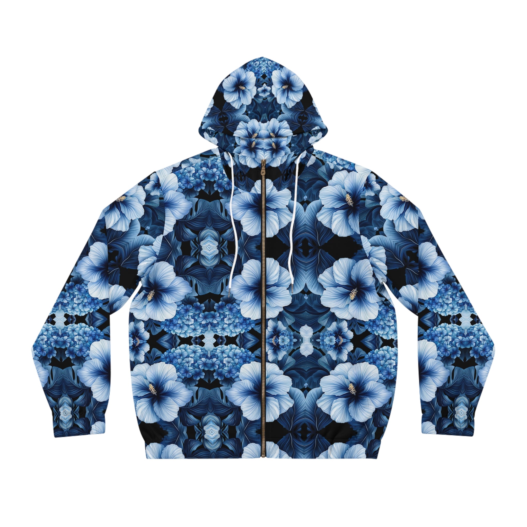 Blue Floral Men's Full-Zip Hoodie - Cozy and Stylish for Every Occasion