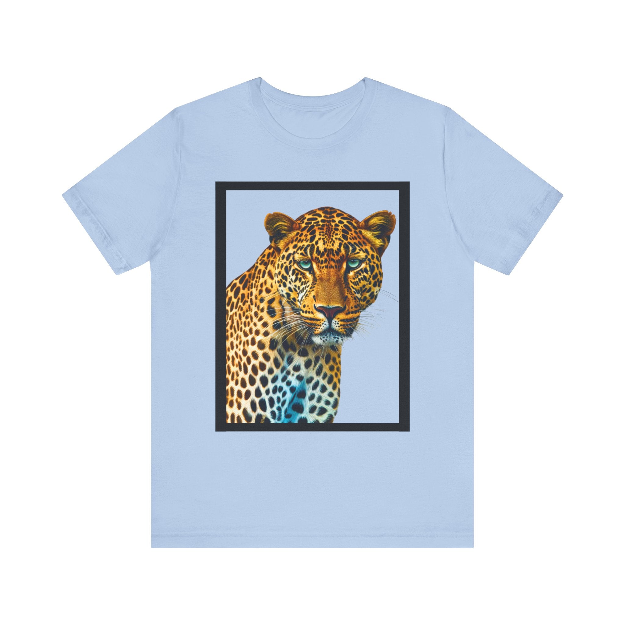 Unisex Jersey Short Sleeve Fun Tee: Realistic 3D Leopard with black frame