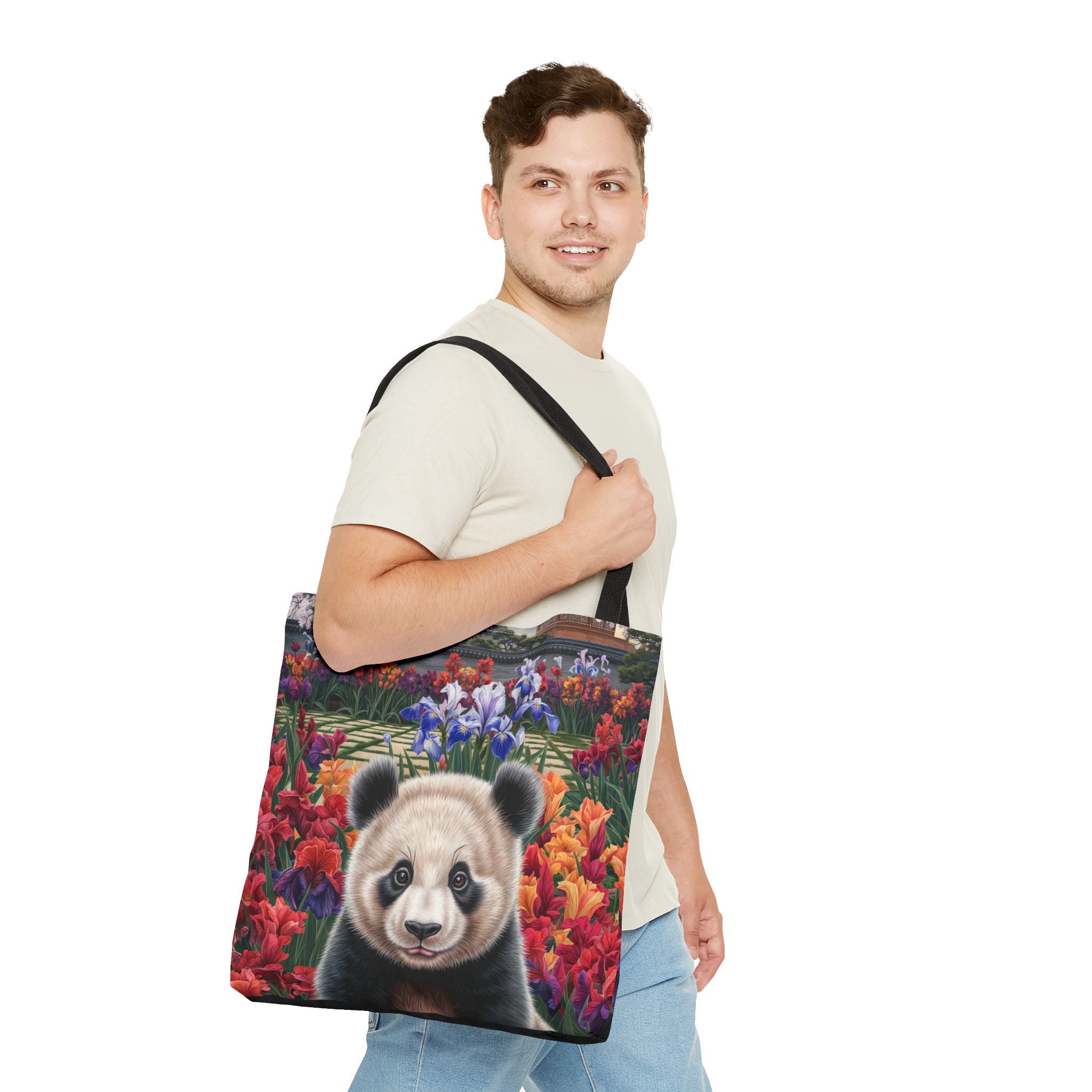 Adorable Panda Tote Bag - Floral Design for Animal Lovers