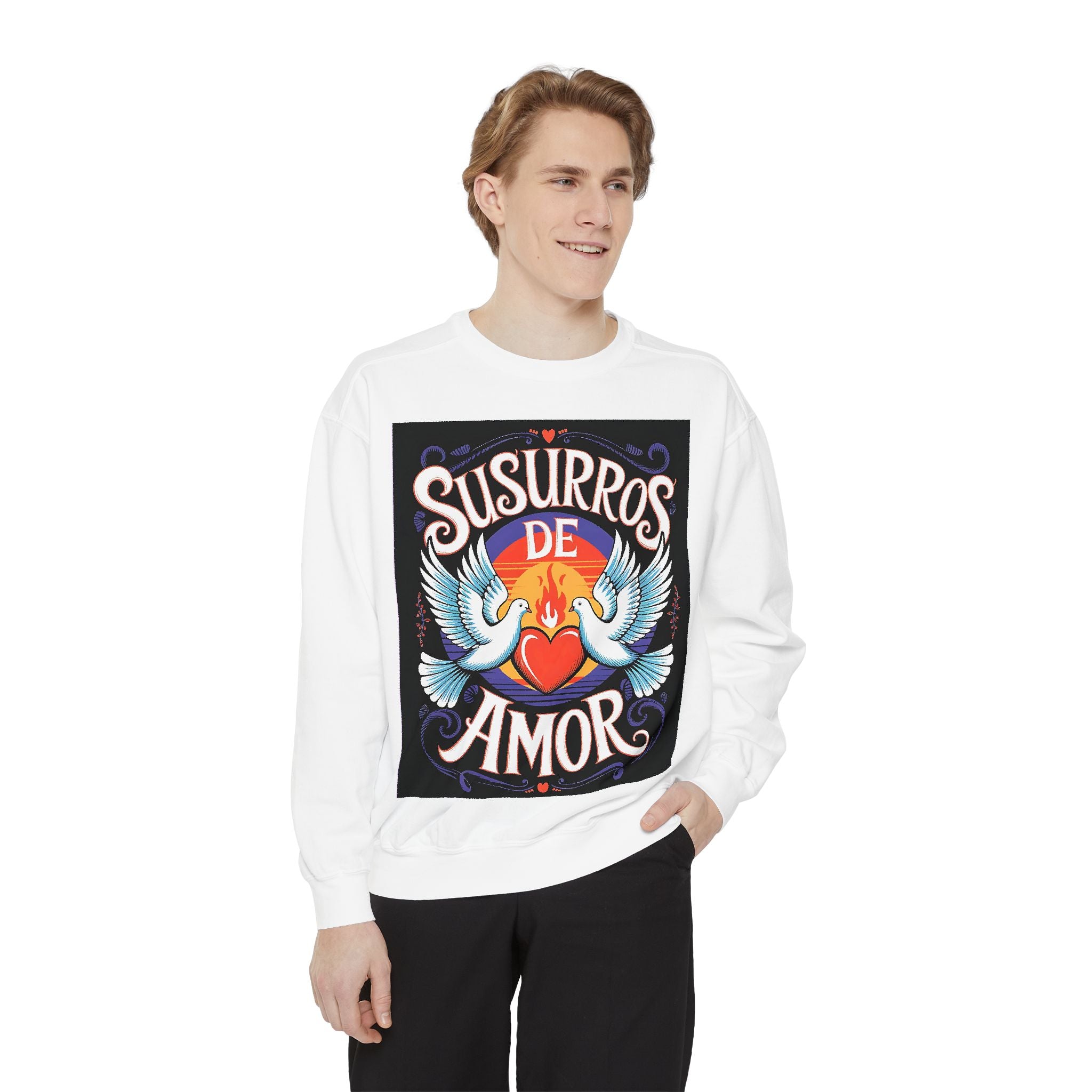 Unisex Love-Themed Garment-Dyed Sweatshirt - 'Susurros de Amor'