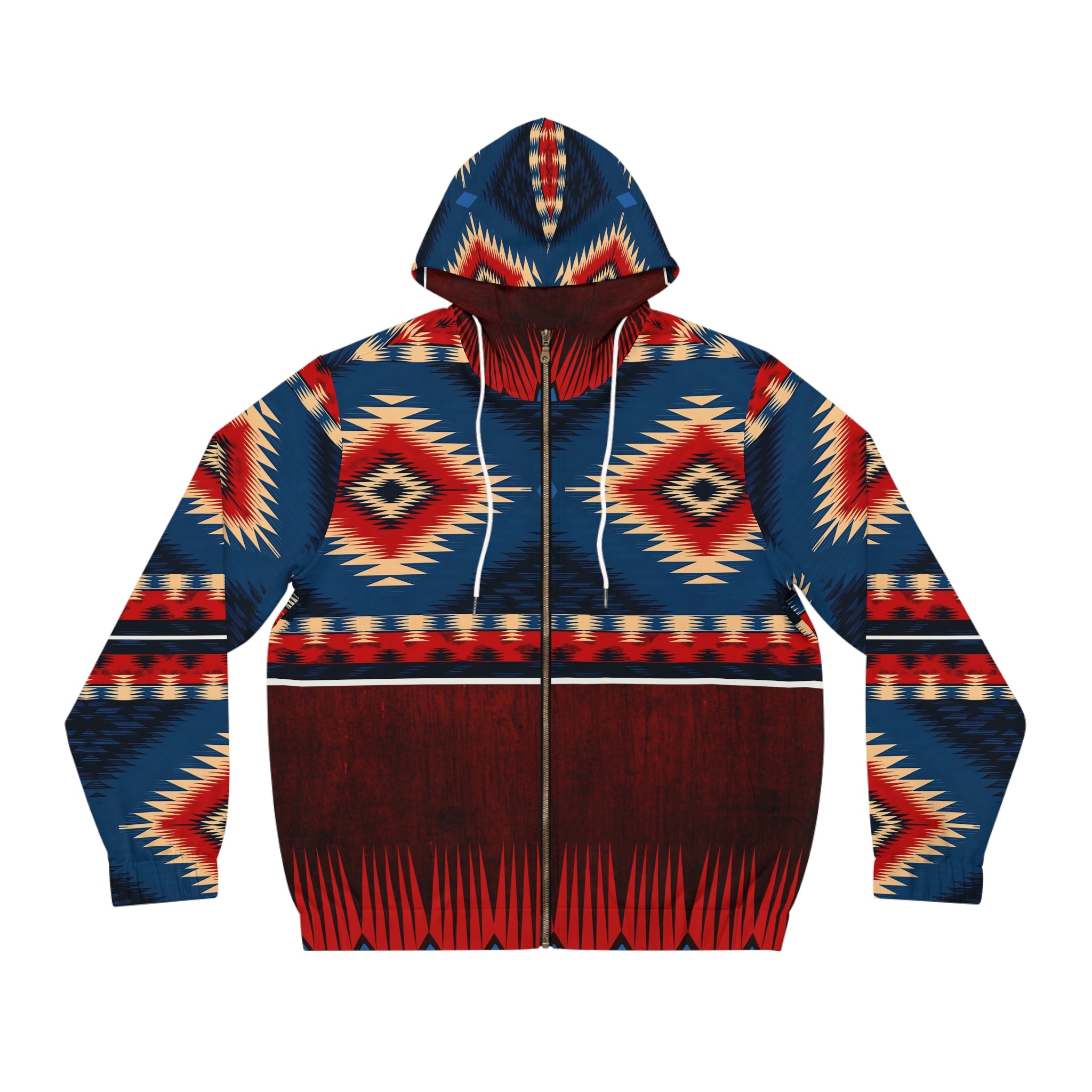 Men's Full-Zip Hoodie - Vibrant Tribal Print for Cozy Comfort