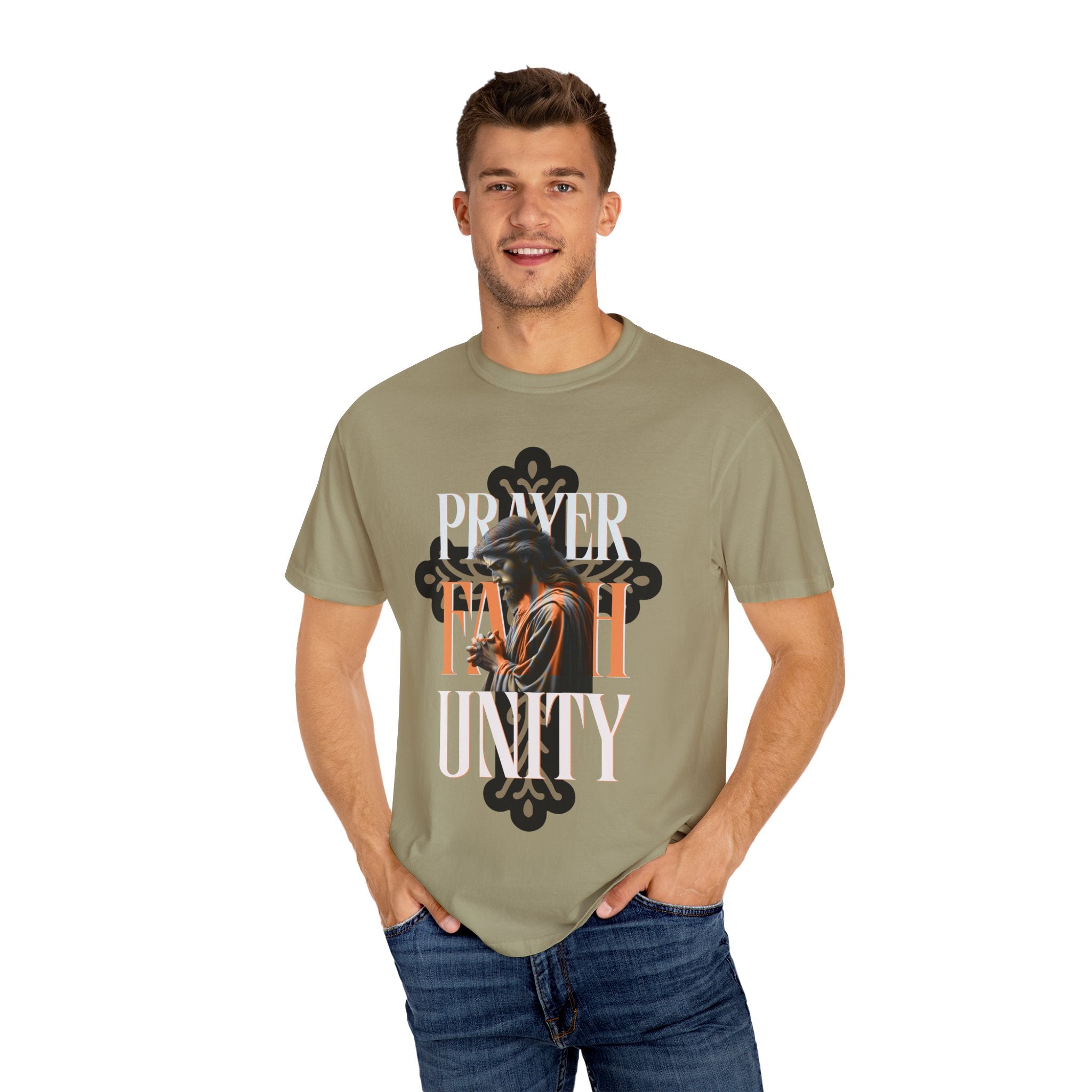 Garment-Dyed Faith & Unity T-Shirt - Prayer Design