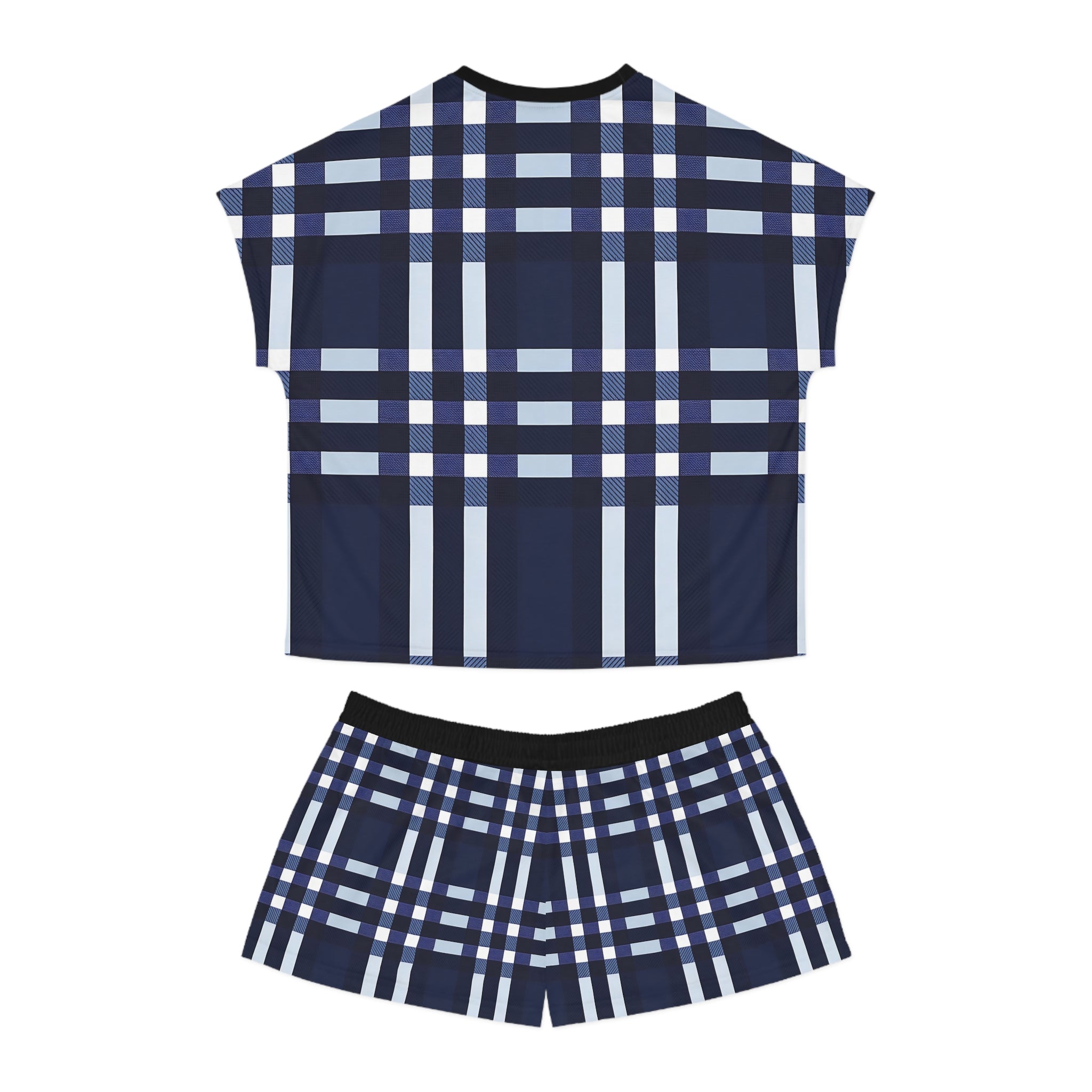 Cozy Women's Short Pajama Set - Navy Blue Plaid for Relaxing Nights