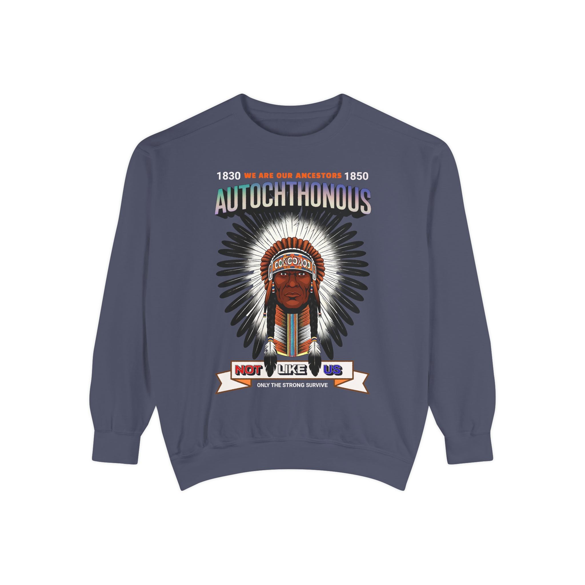 Autochthonous Heritage Sweatshirt - Unisex Garment-Dyed Hoodie with Indigenous Design