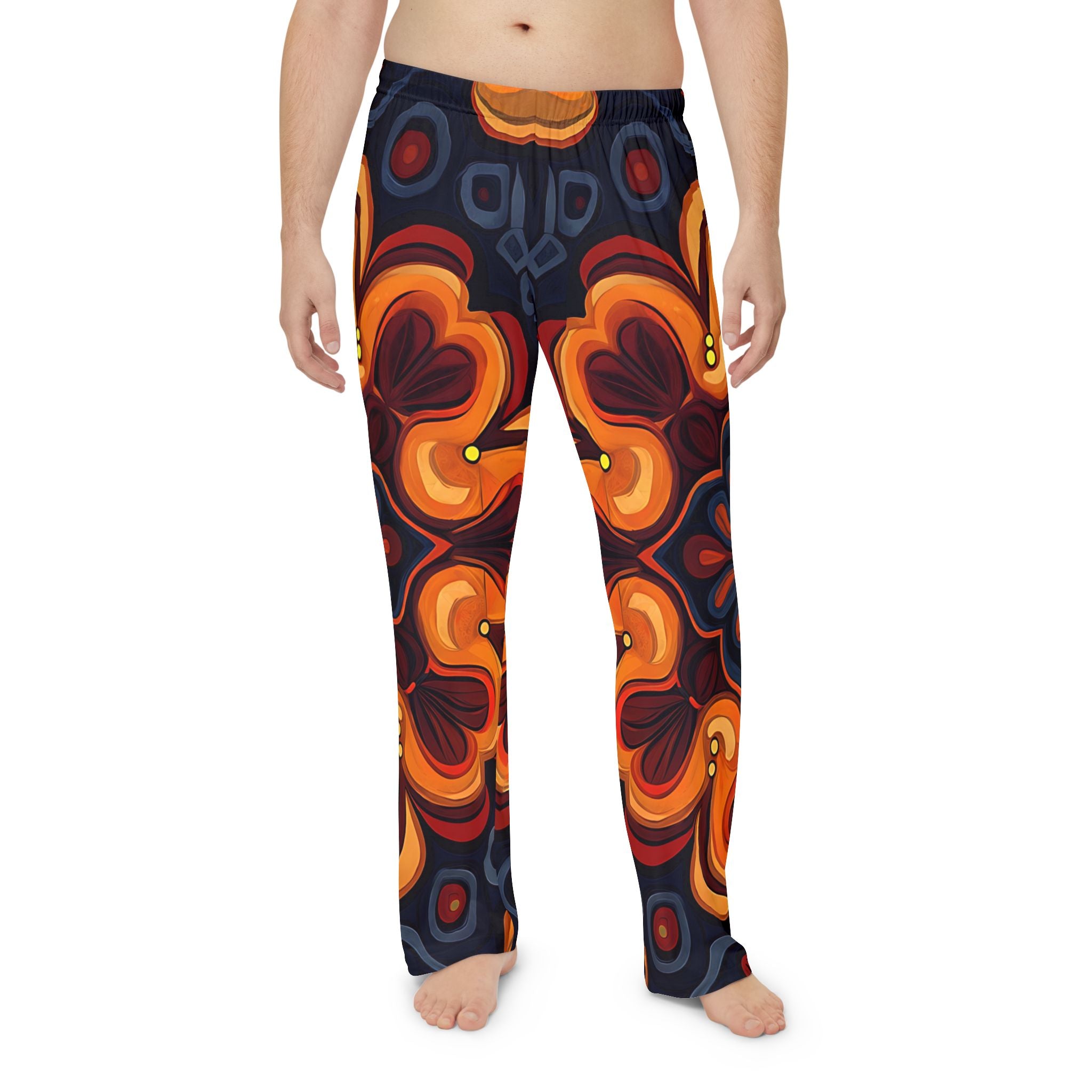 Men's Lounging Pajama Pants - Colorful Retro Floral Design for Cozy Nights