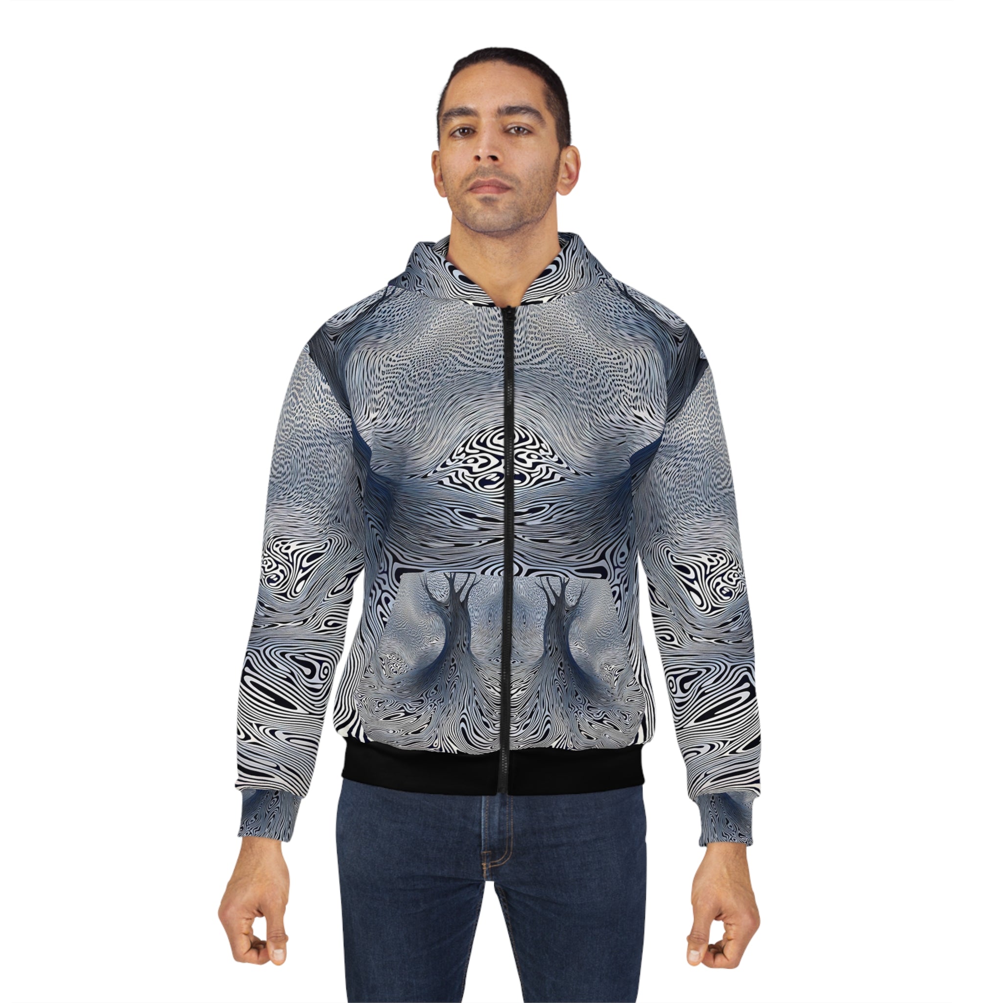 Concave Forest Unisex Zip Hoodie - Optical Illusion Dreamy Landscape Design