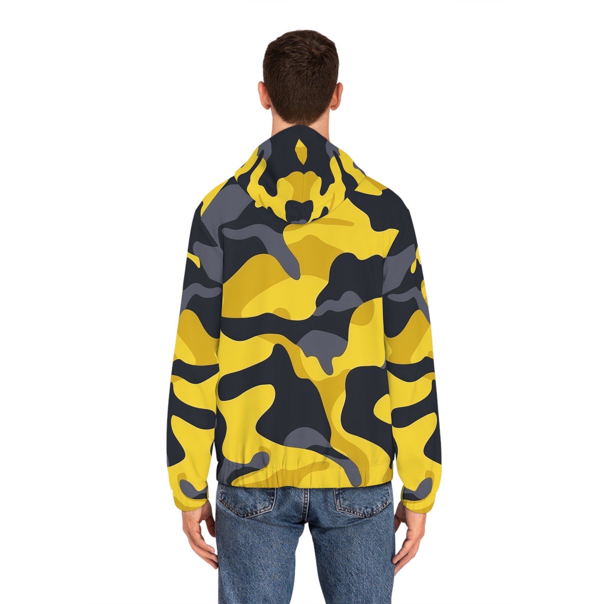 Men's Full-Zip Camo Hoodie - Bold Yellow Camo Design for Outdoor Adventures