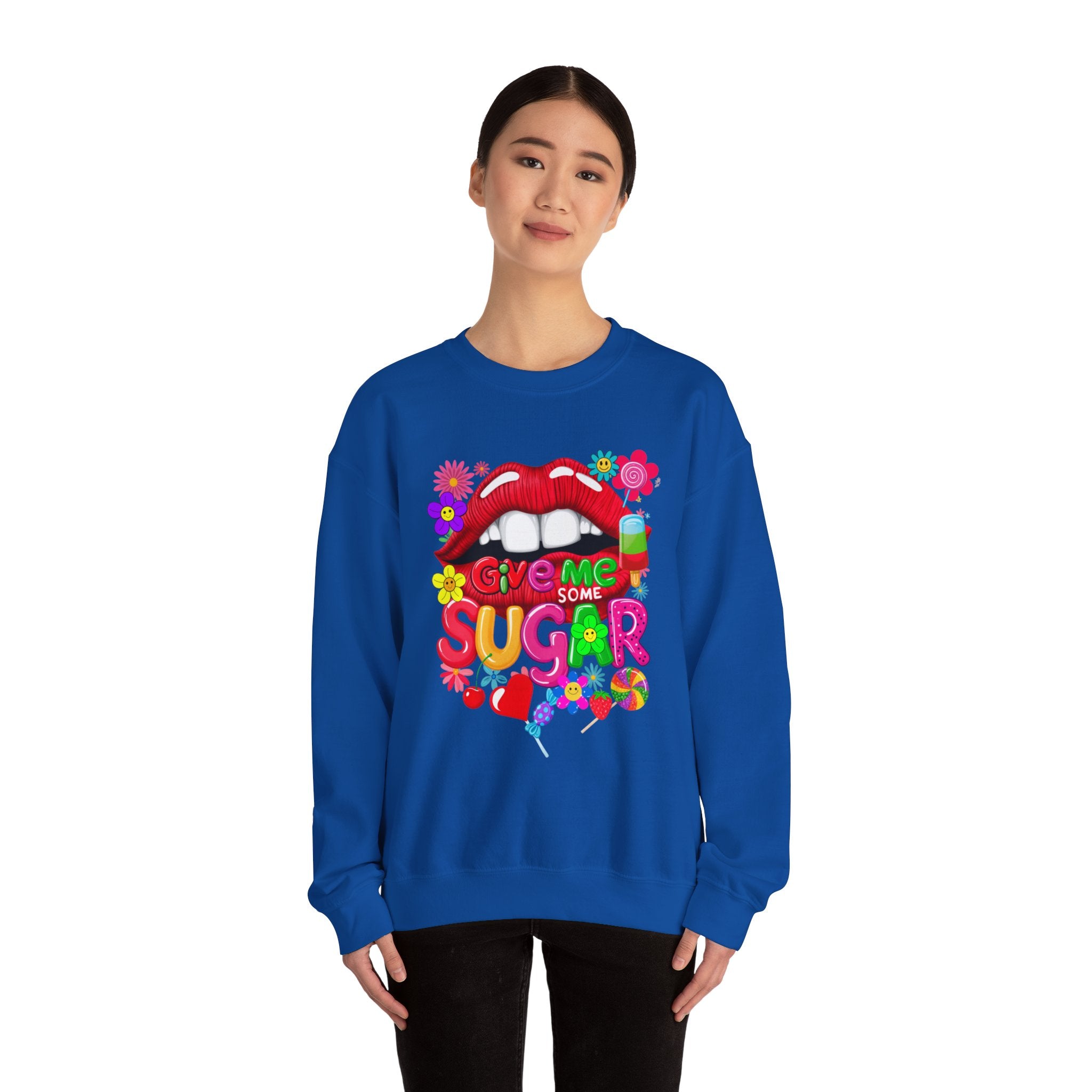 Fun Big Red Lips Give Me Some Sugar Crewneck Sweatshirt