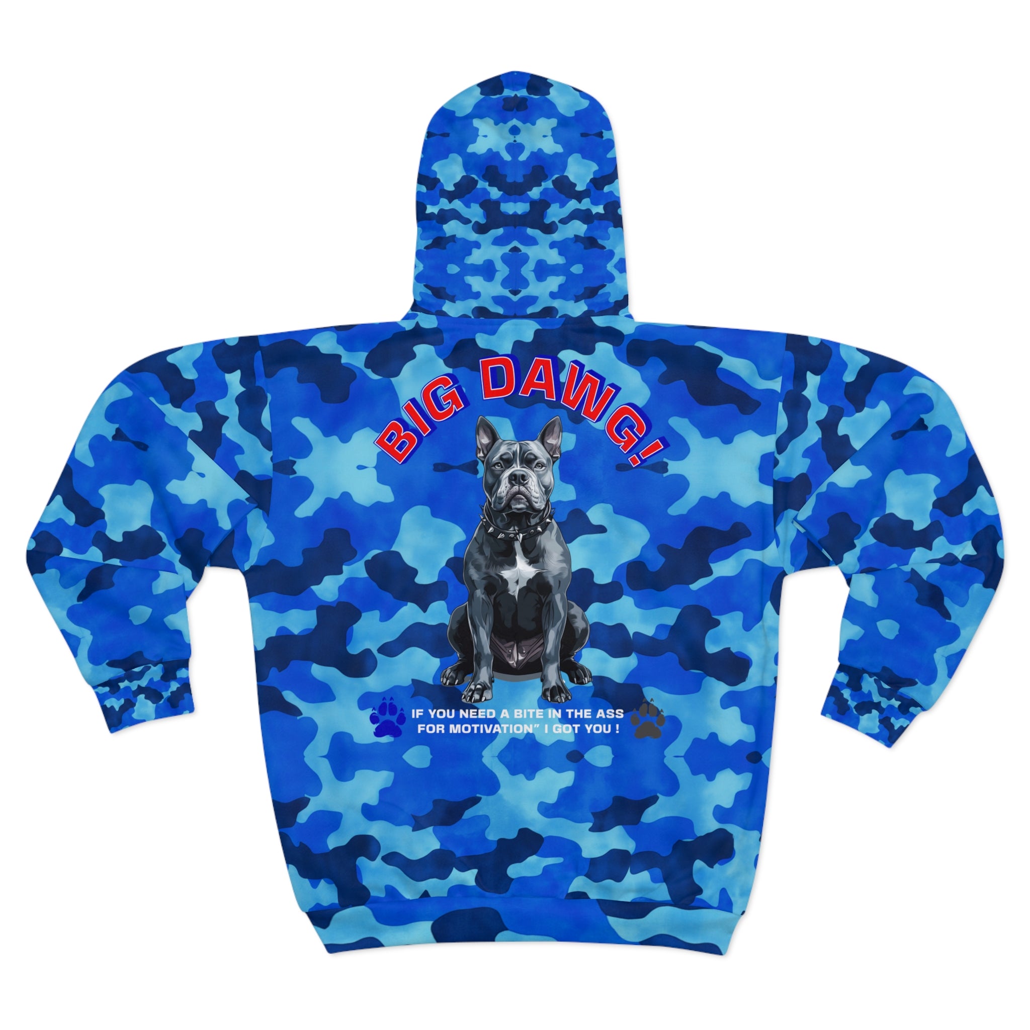 Blue Camouflage Hoodie - Funny Motivational Words - Unisex Zip