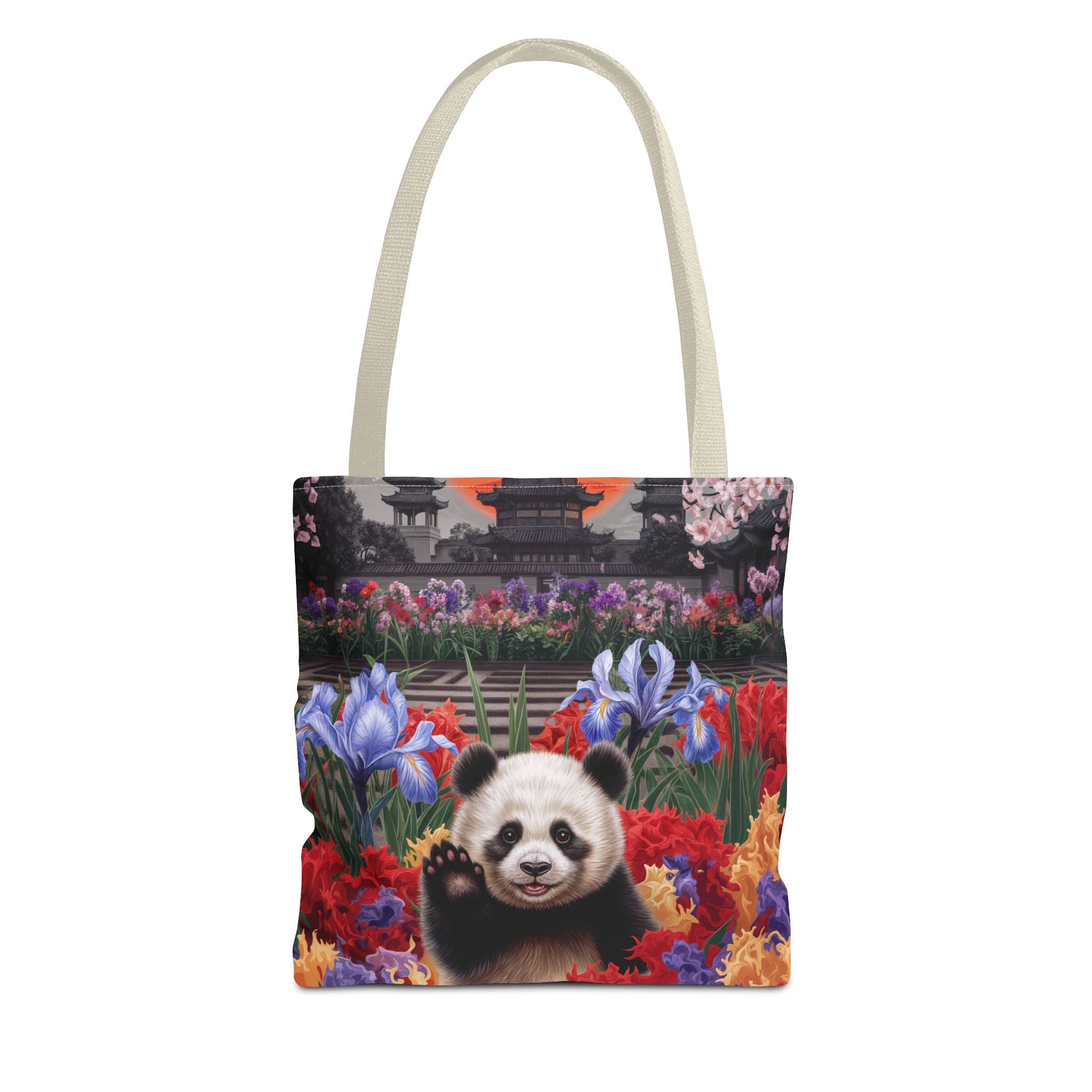 Whimsical Panda Floral Tote Bag - Cute and Colorful Design for Nature Lovers