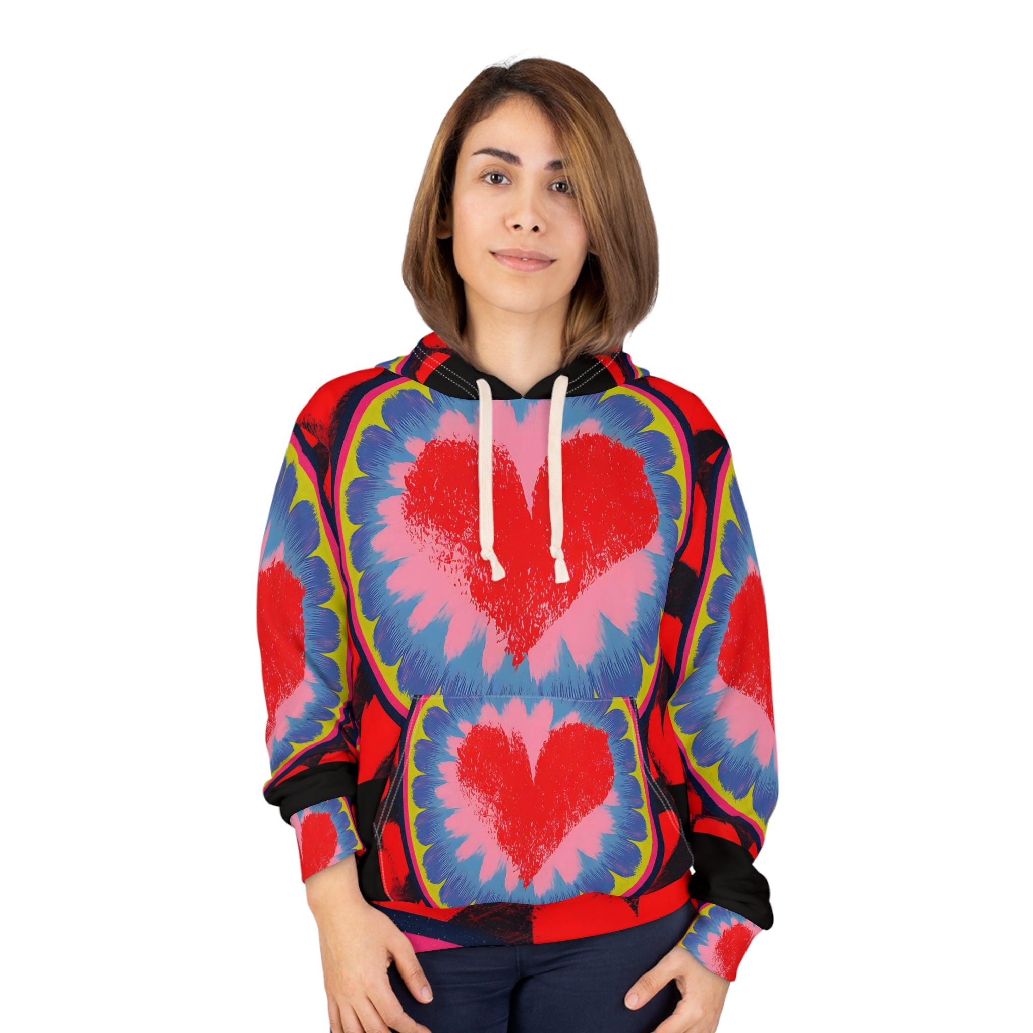 Colorful Heart Pattern Unisex Pullover Hoodie | Cozy Style for Valentine's Day