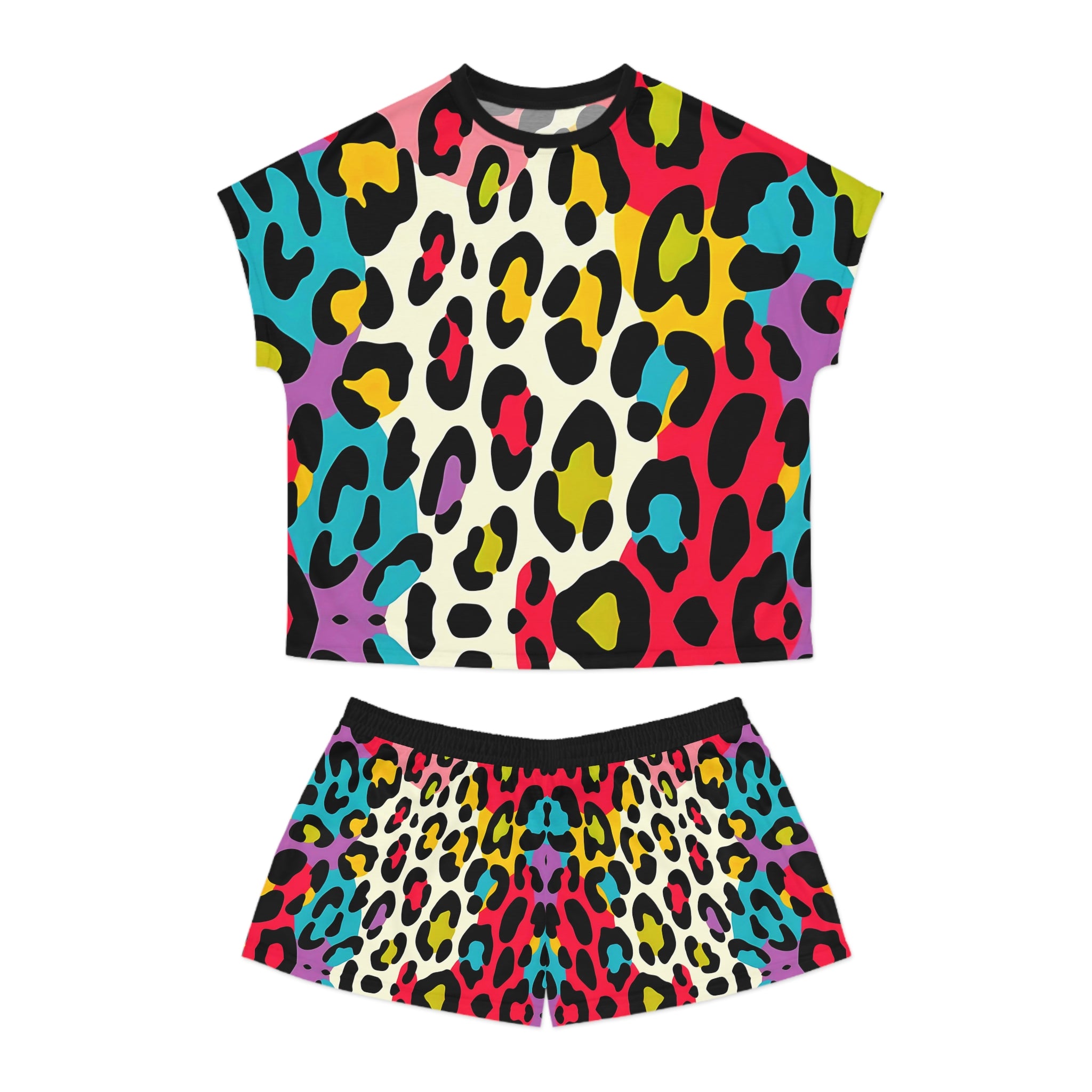 Colorful Leopard Print Women's Short Pajama Set - Fun & Comfortable Sleepwear