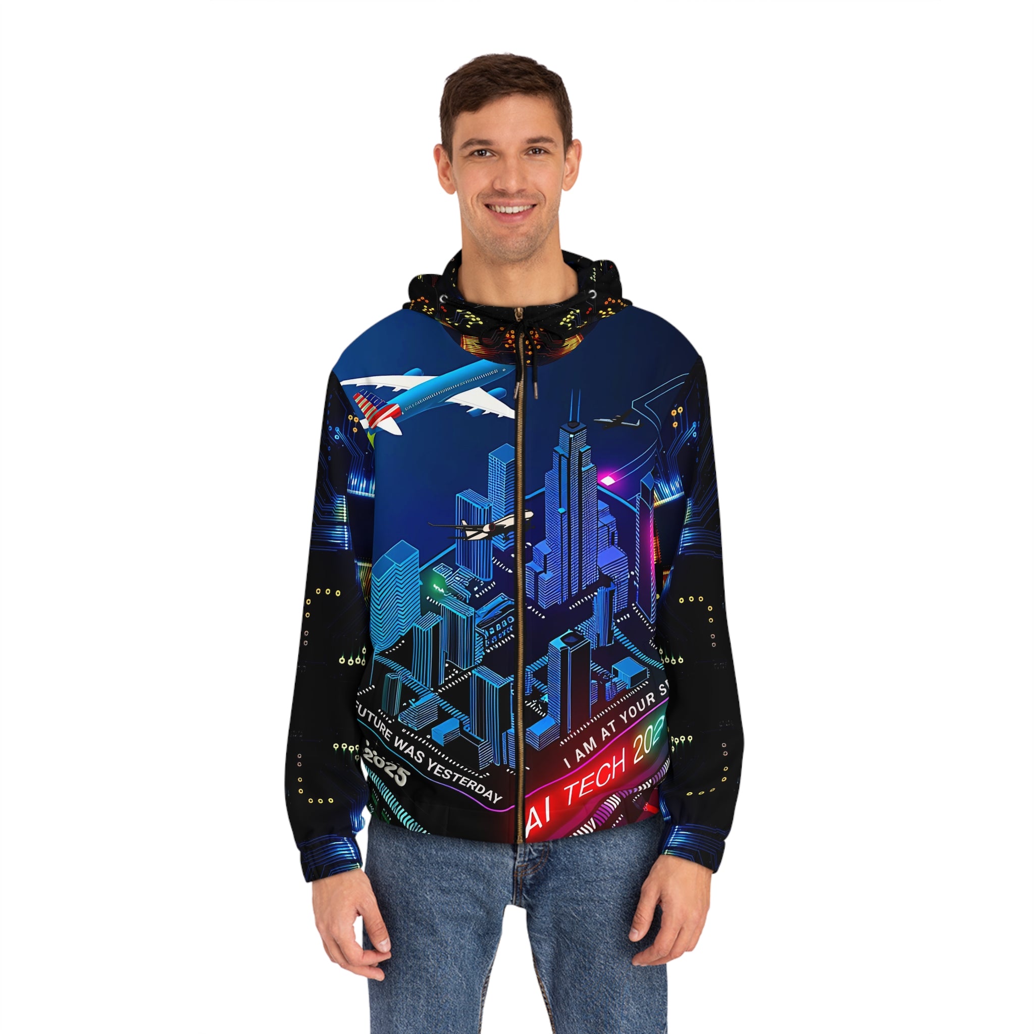 Futuristic AI Tech Men's Full - Zip Hoodie Art - Your Future Awaits - Angel Body