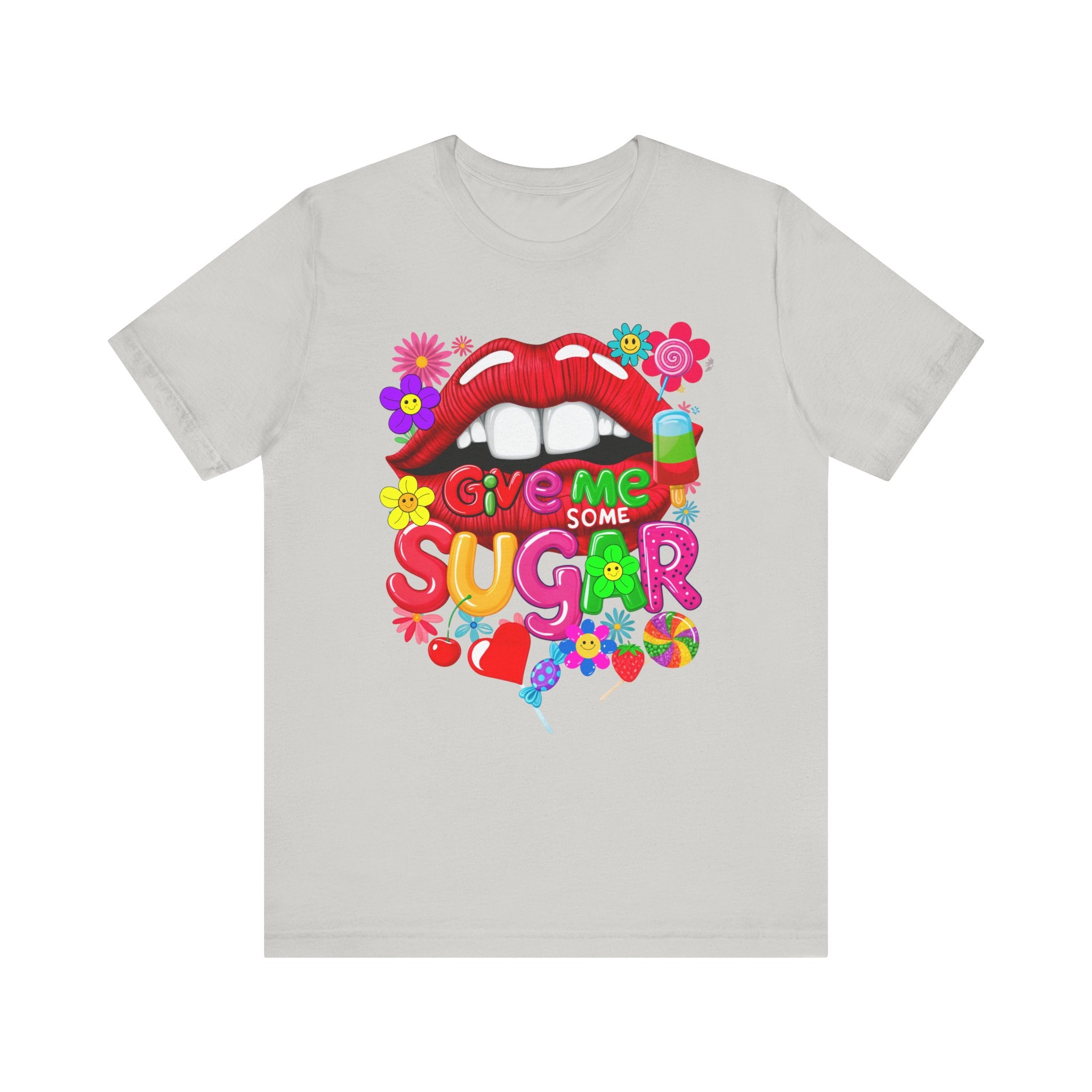 Graphic Tee with Red Sugar Lip and Eye Candy Design