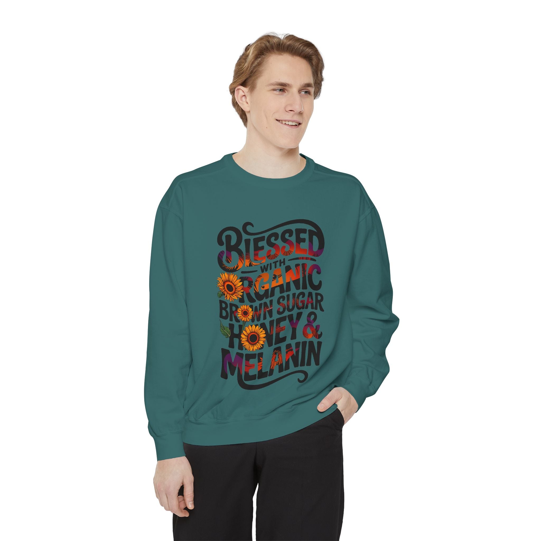 Blessed Organic Honey & Melanin Sweatshirt - Unisex Garment-Dyed Apparel - Angel Body