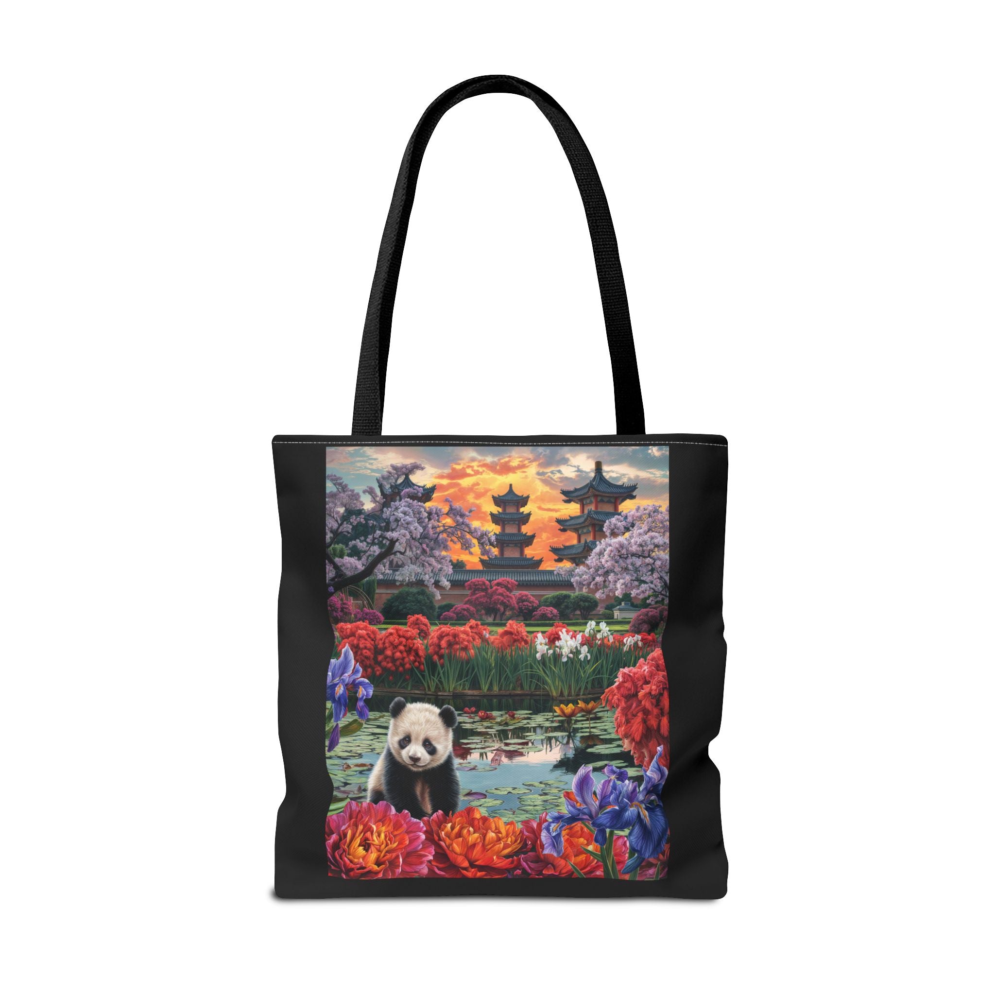 Serene Panda Tote Bag - Floral Landscape Design for Nature Lovers