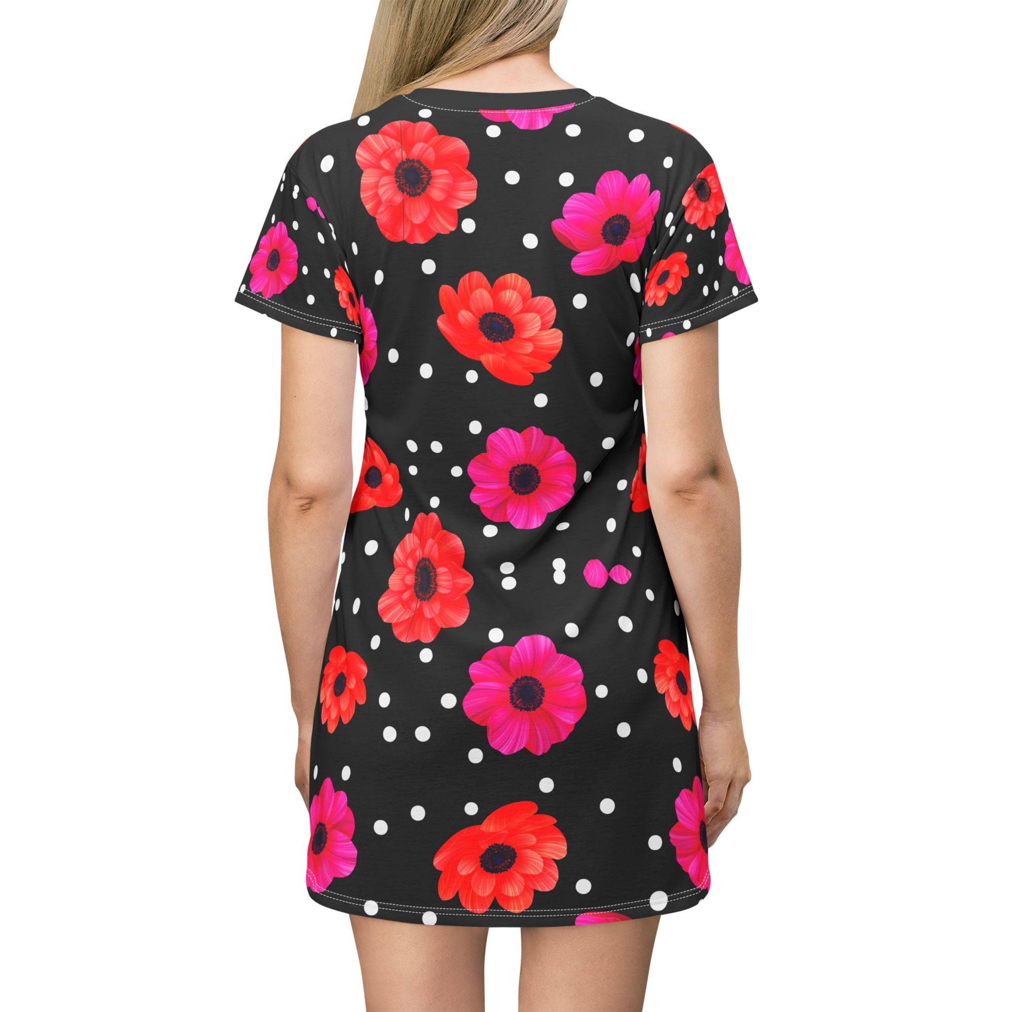 Floral Polka Dot T-Shirt Dress - Stylish Casual Wear for Spring & Summer